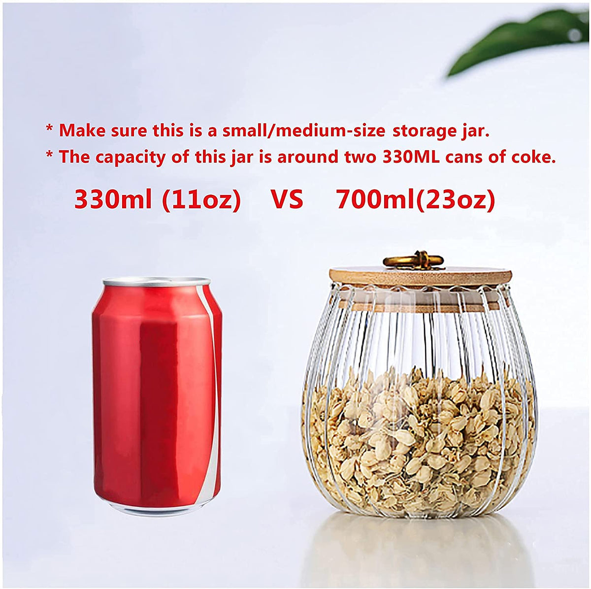 KASTWAVE Glass Coffee Nuts Canister Airtight Storage Jar Petal Decorative Container with Bamboo Lid Metal Handle Easy to Grasp 700ml (23oz)