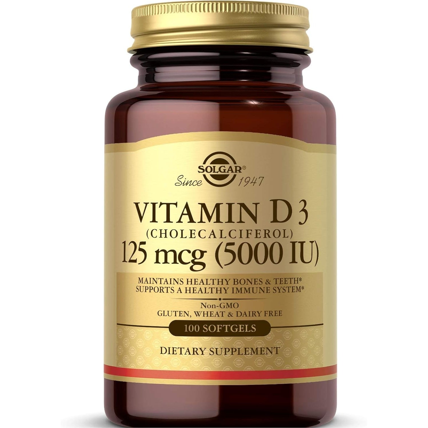 Solgar Vitamin D3 (Cholecalciferol) 125 MCG (5000 IU), 100 Softgels - Helps Maintain Healthy Bones & Teeth - Immune System Support - Non GMO, Gluten Free, Dairy Free - 100 Servings - Medaid International