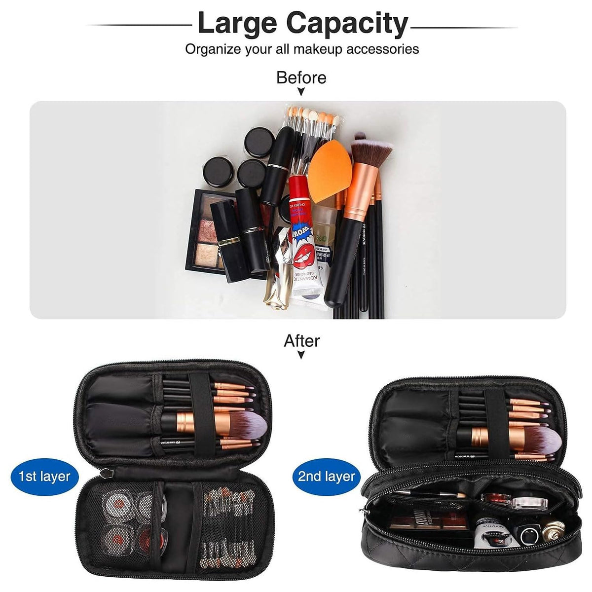 TERRIFI Makeup Bag Small Travel Cosmetic Bag for Women Girls Pouch Bag Makeup Brush Bags Travel Kit Organizer Gifts Purse Toiletry Bag, Black
