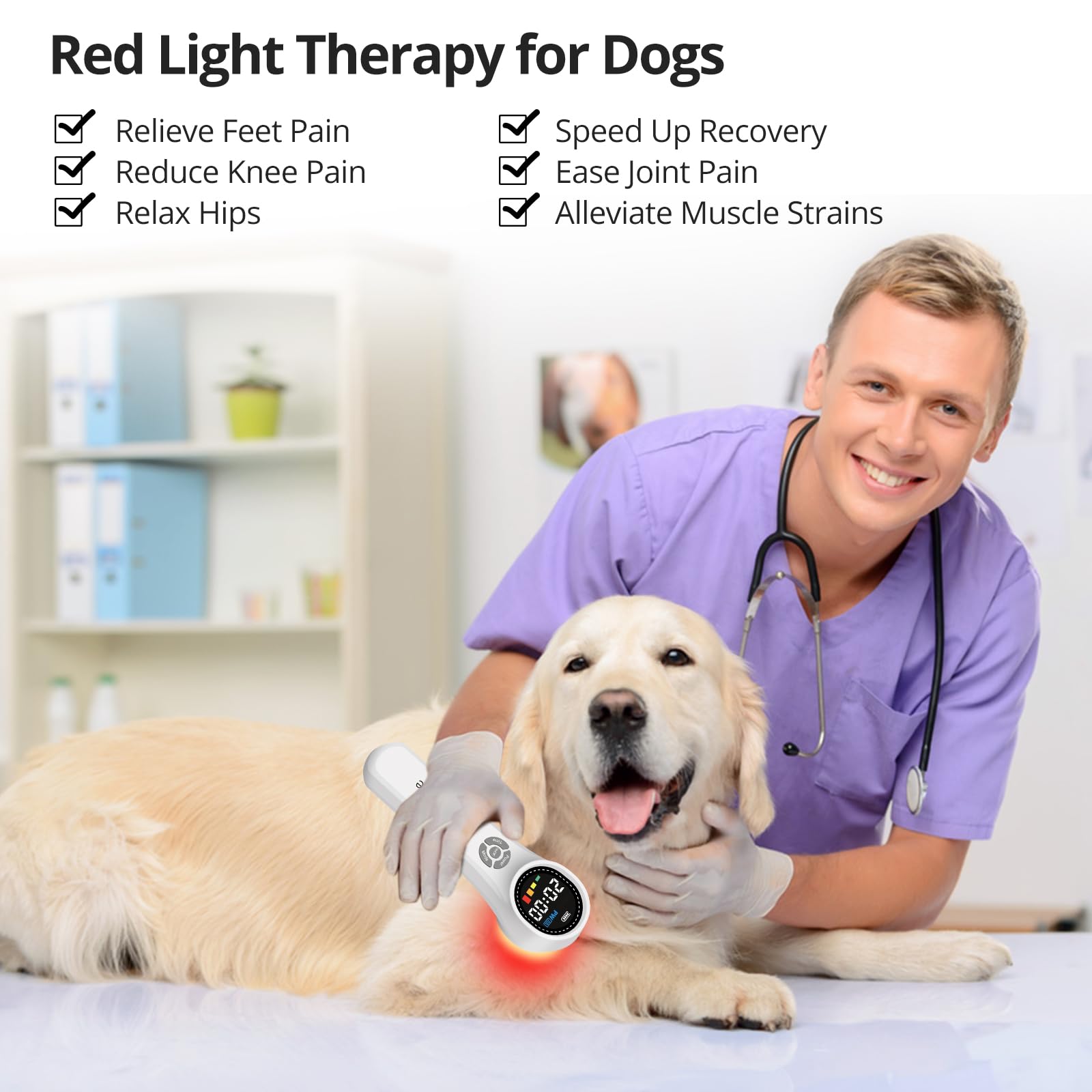 Toponechoice Red Light Therapy Device, 4x980nm+4x810nm+16x660nm, Near Infrared Light Therapy for Humans Body Pet Dogs Horses, Light Therapy Machine for Body Joint Back Knee Muscle Relax Pain Relief - Medaid International