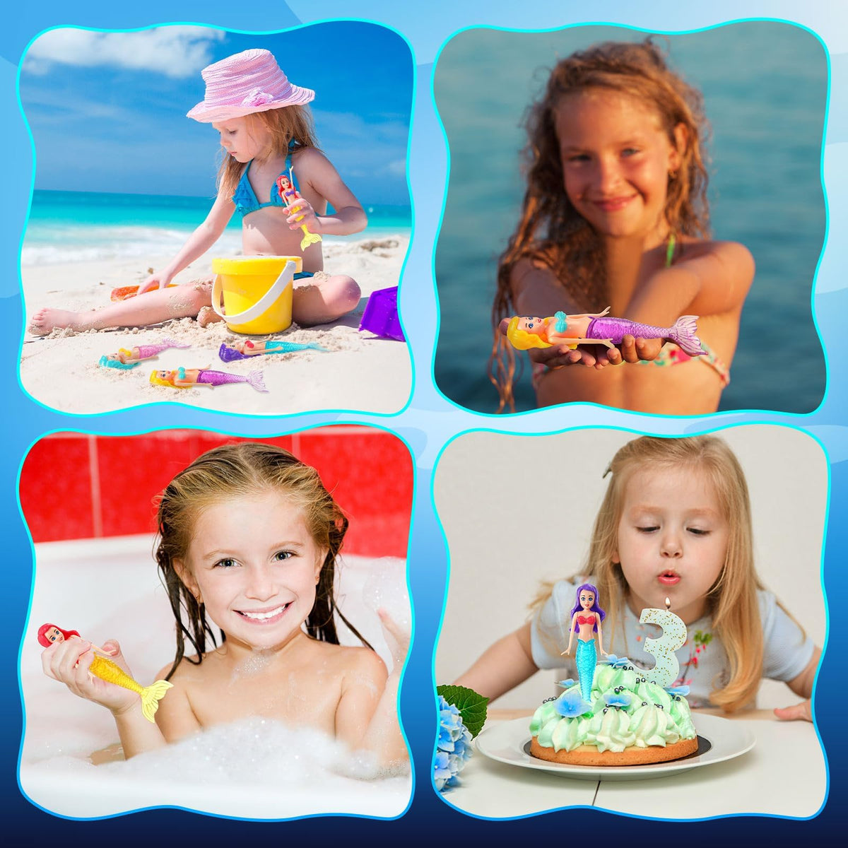 Mermaid Dive Bath Toys 4 Pieces, Colorful Pool & Swimming Toys for Boys, Girls, Teens, Adults, Classic Style Water Play Toys for Bathtub, Beach, and Pool Games