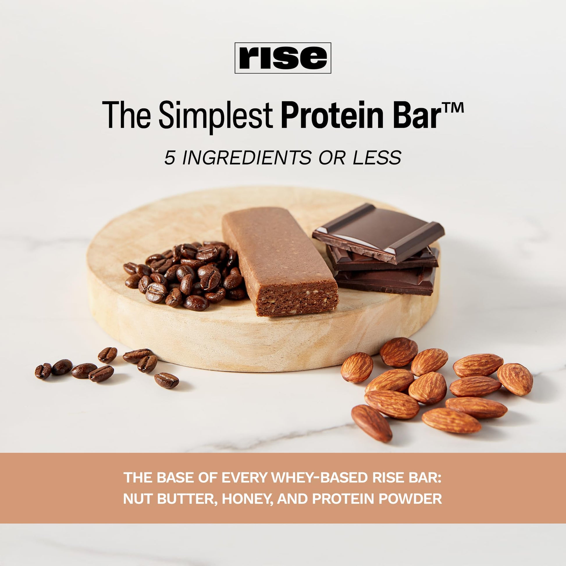 Rise Whey Protein Bars - Mocha Almond | Breakfast Bar & Protein Snack 15g Protein 4g Fiber Just 5 Whole Food Ingredients Gluten-Free Soy Free - Medaid International