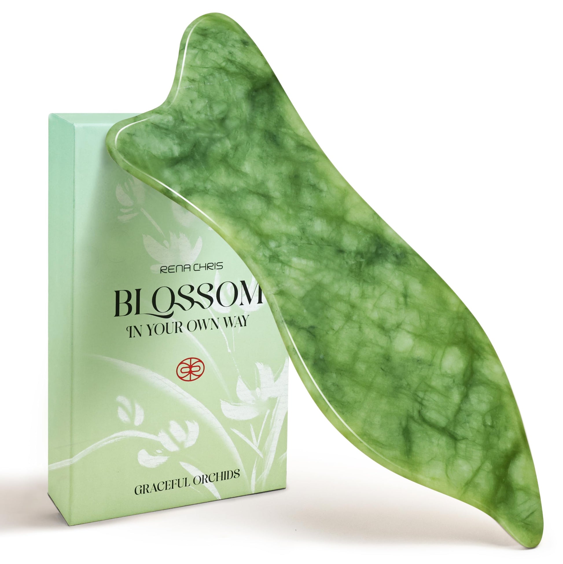 Rena Chris Natural Jade Gua Sha Facial Tools - Acupressure & Gua Sha for Face Massage, Jawline Sculpting, Puffiness Reduction, Skin Care Tool (Green) - Medaid International