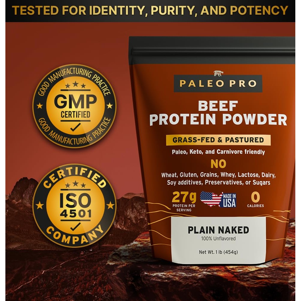 PaleoPro Protein Powder Grass-Fed, Pastured, Cage-Free Protein | Gluten & Dairy Free. No Sugar, Soy, Grains or Net Carbs | Paleo & Keto Friendly - 15 Servings (16 oz, Plain) - Medaid International