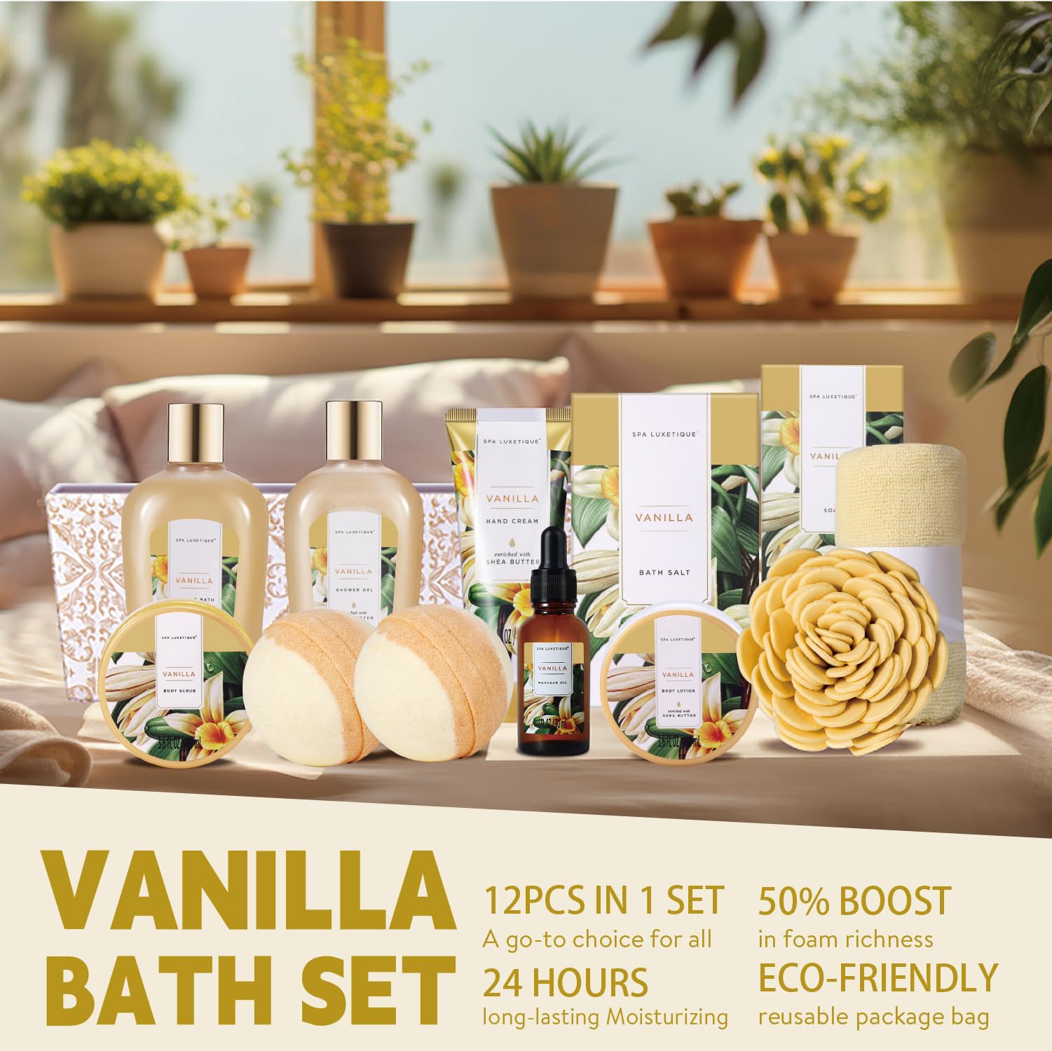 Spa Gift Baskets for Women, Spa Luxetique Spa Gifts for Women, Birthday Gifts Spa Kit, 12pc Vanilla Bath Set, Womens Self Care Gifts,Christmas Gifts - Medaid International