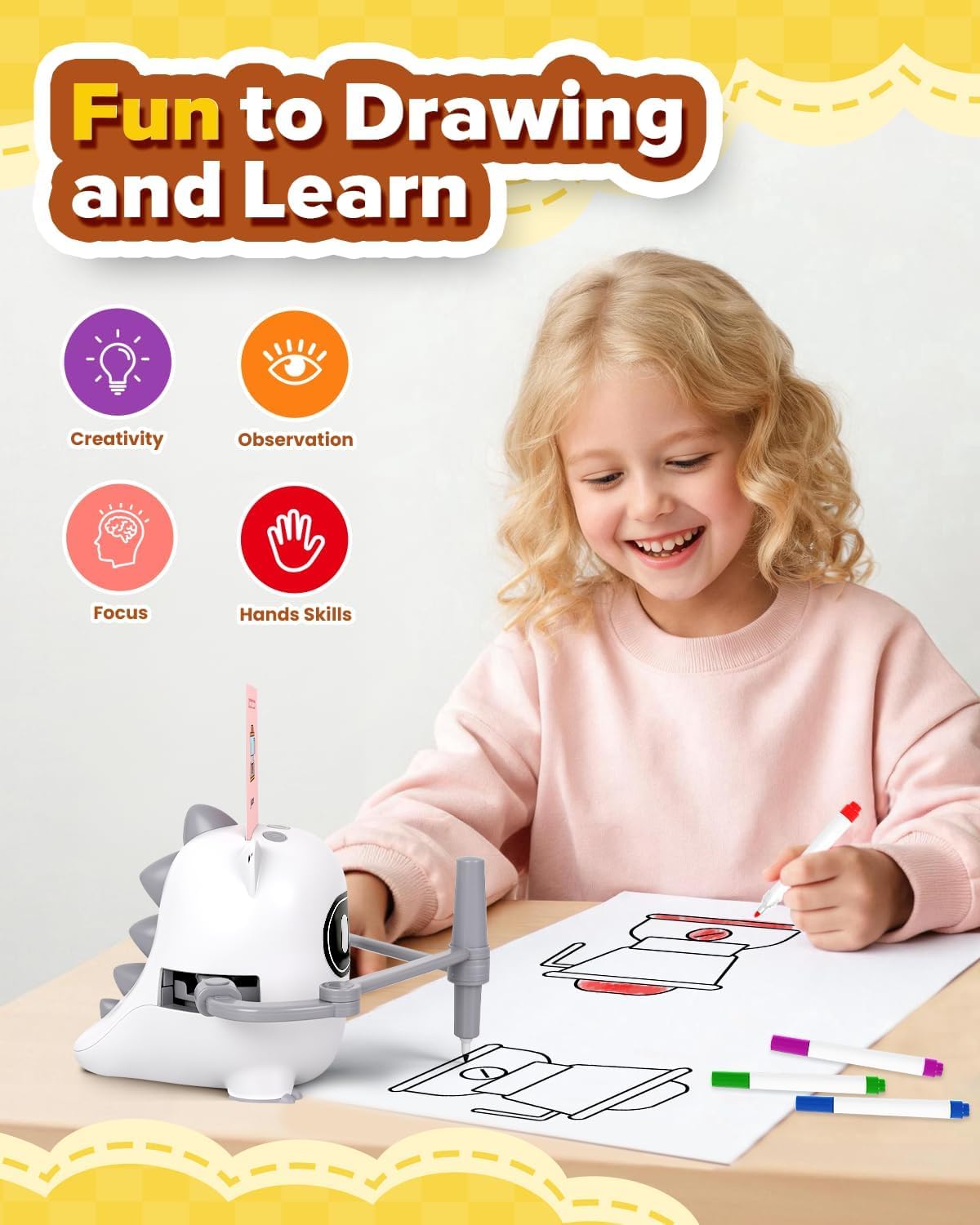 Drawing Robot Toy for Kids Ages 3 4 5 6 7 8, with 200 Cards, Voice Interactive Doodle Bot, Montessori Educational Painting Machine, Learning Art Toy for Boys Girls, Gift Idea