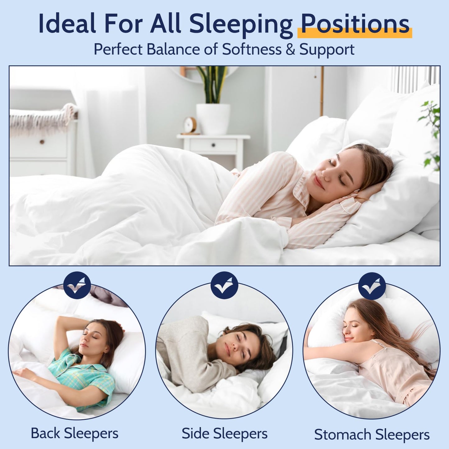 ROUMEA Pillows Queen Size Set of 2, Gusseted Bed Pillows for Sleeping 2 Pack, Luxury Hotel Quality, Supportive Queen Pillow with Soft Down Alternative for Back Stomach Side Sleepers, Machine Washable - Medaid International