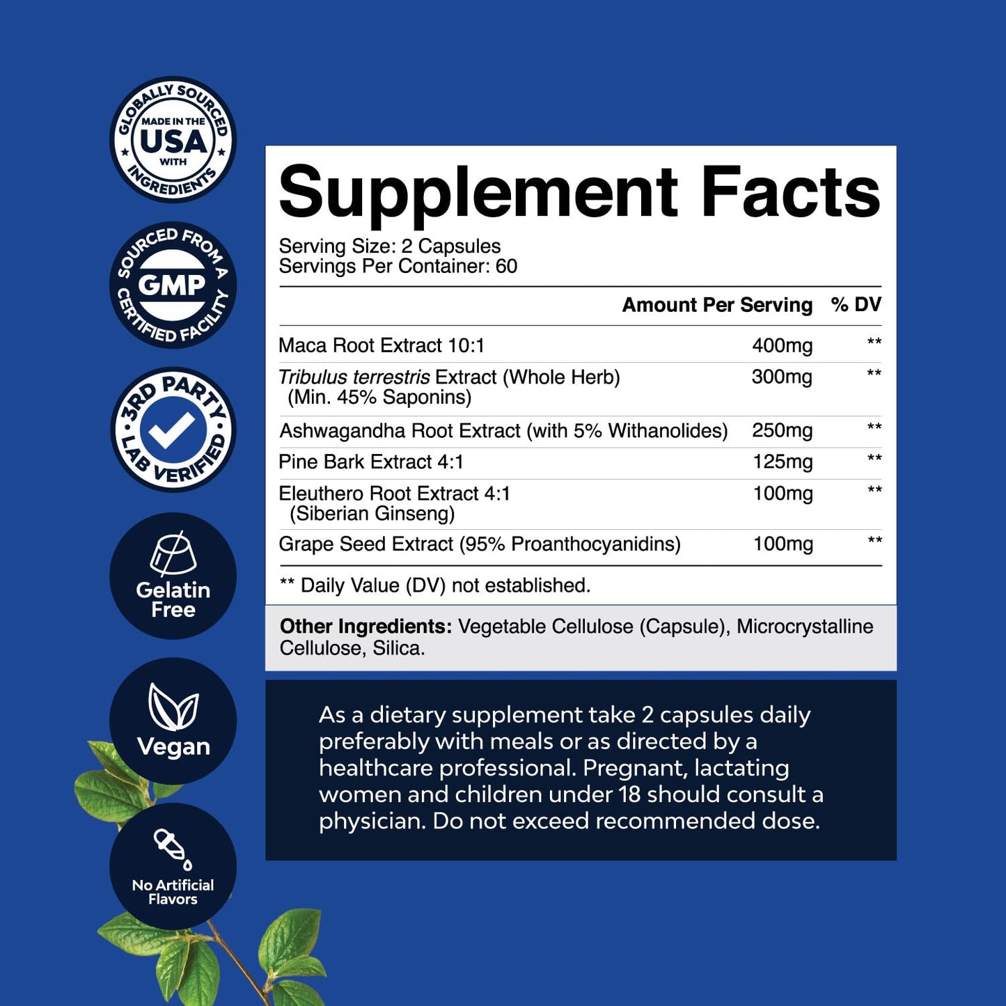 Potent Black Maca Root Capsules for Men - Herbal Wellness Supplement with Siberian Ginseng Ashwagandha and Black Maca Root - Men’s Wellness Supplement to Support General Health (60 Servings) - Medaid International