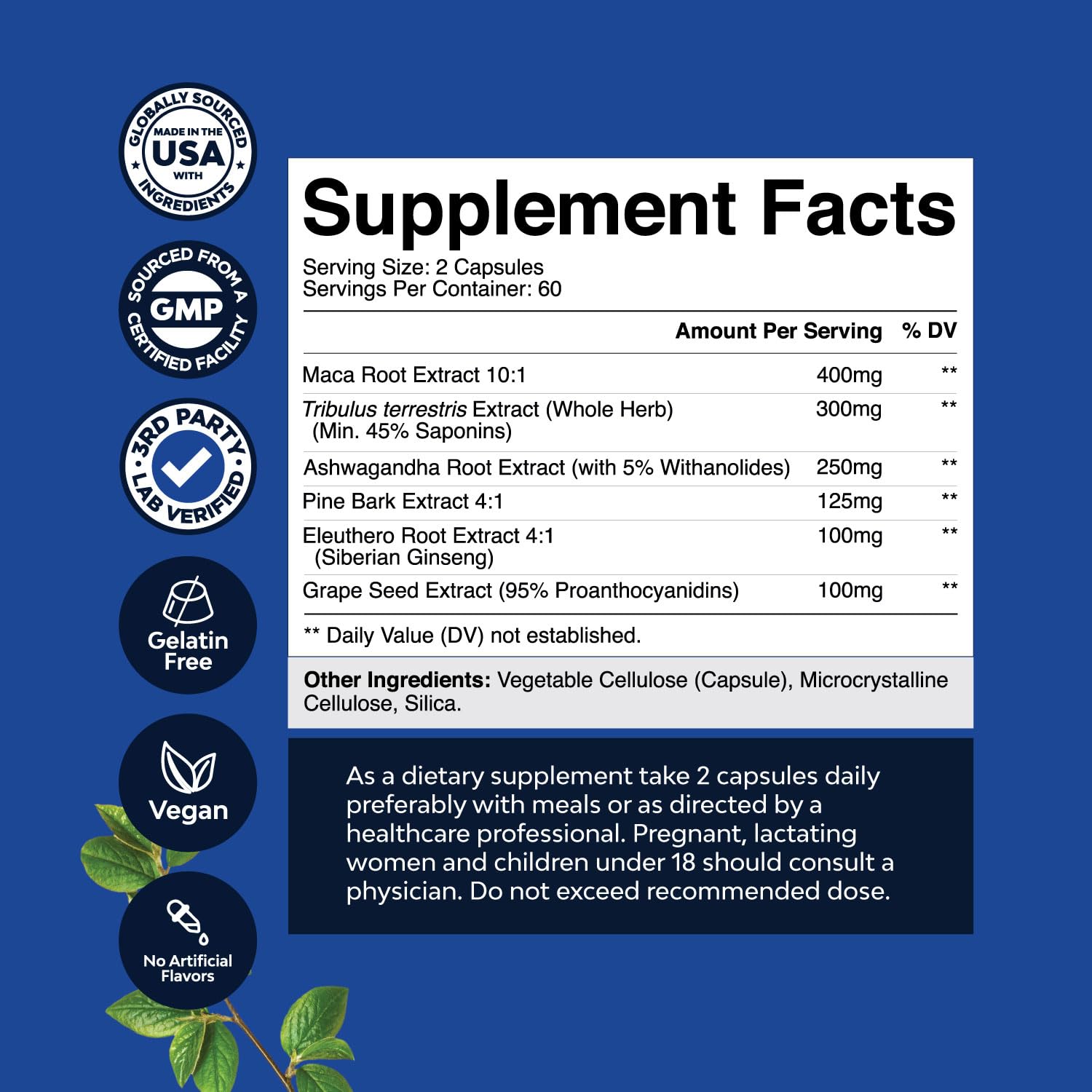 Potent Black Maca Root Capsules for Men - Herbal Wellness Supplement with Siberian Ginseng Ashwagandha and Black Maca Root - Men’s Wellness Supplement to Support General Health (60 Servings) - Medaid International