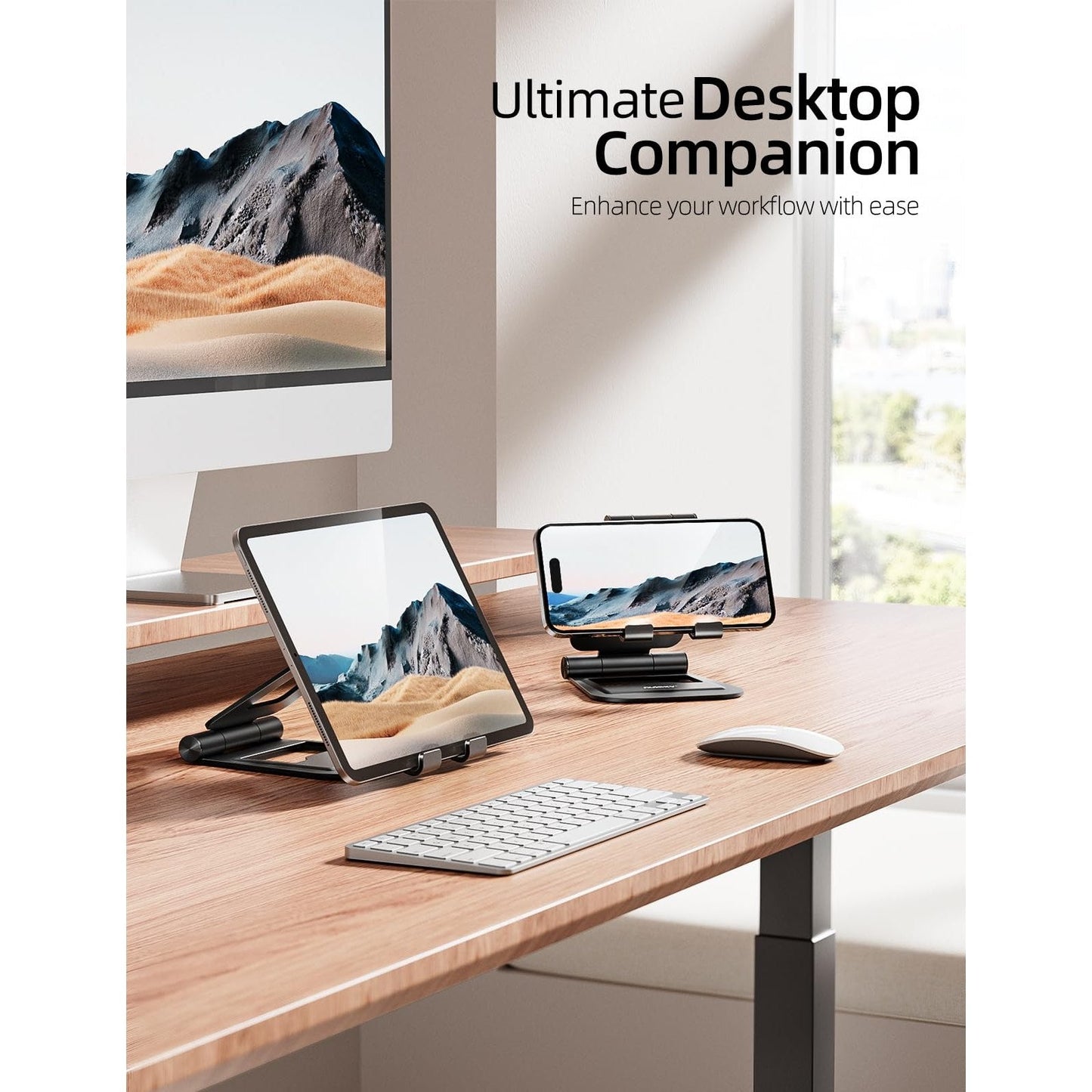Nulaxy Aluminum Dual Foldable iPad Stand, Fully Adjustable Desktop Tablet Holder, Tablet Accessories for Office Kindle Compatible with Mobile Devices iPad Pro/Air/Mini, iPhone Pro/Max/Plus, Black - Medaid International