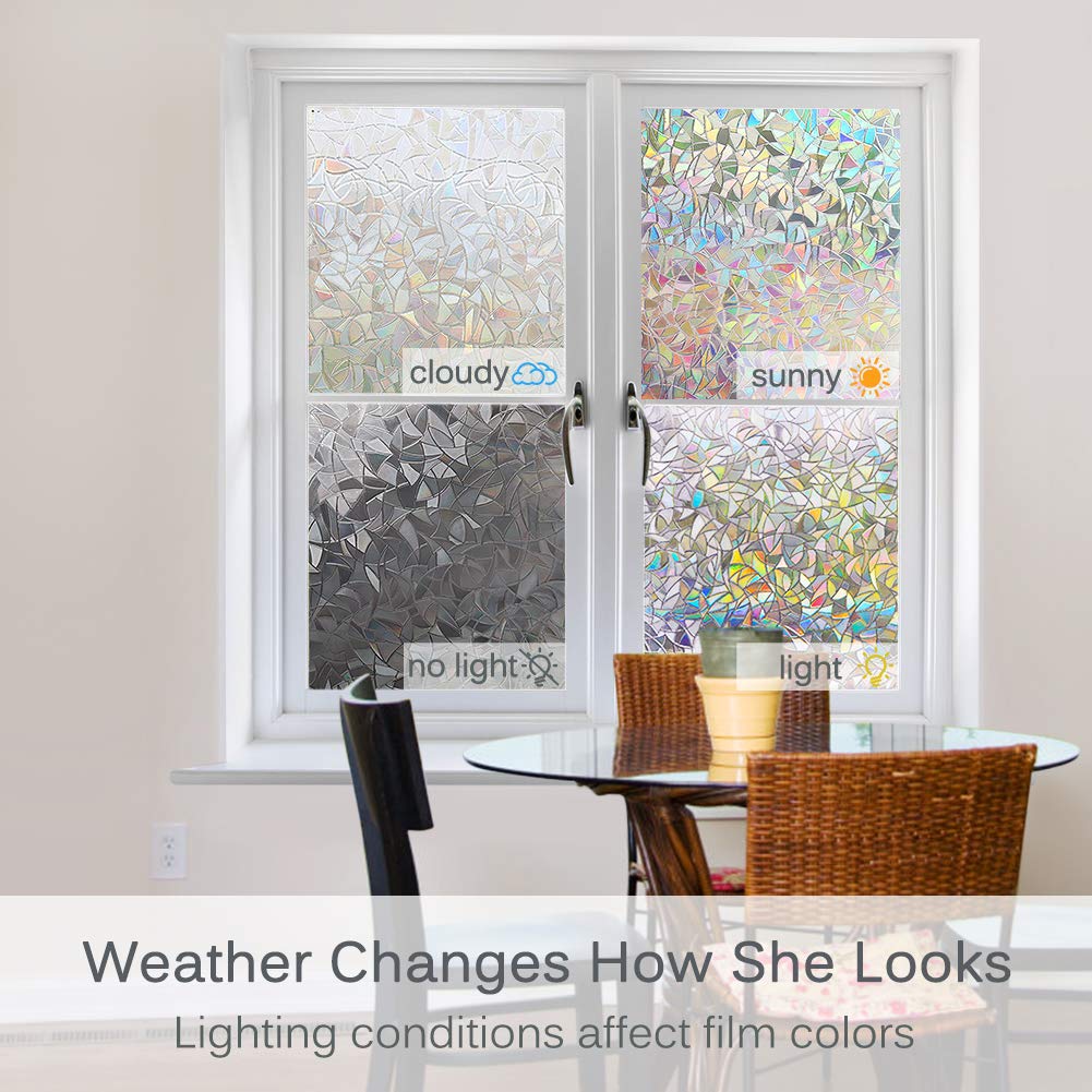 Volcanics Window Privacy Film with Installation Tools, Static Window Clings Vinyl 3D Decals Stickers Rainbow Window Film for Glass Door Home Heat Control Anti UV 17.5 x 78.3 Inches - Medaid International