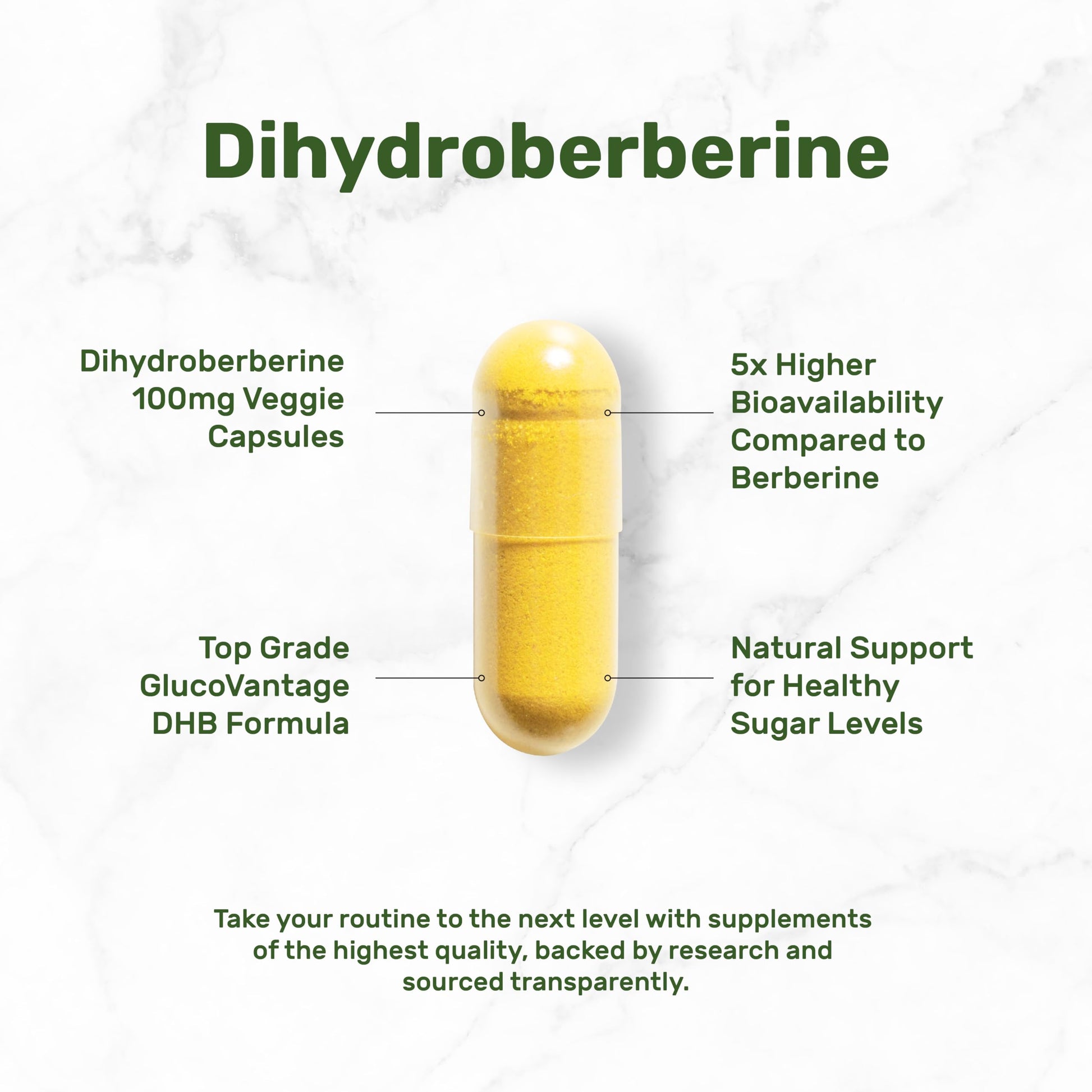 Dihydroberberine 100mg Per Serving, 120 Veggie Capsules – 5X More Bioavailable Than Berberine HCL – Heart Health Supplement – GlucoVantage Formula, Vegan, Non-GMO - Medaid International