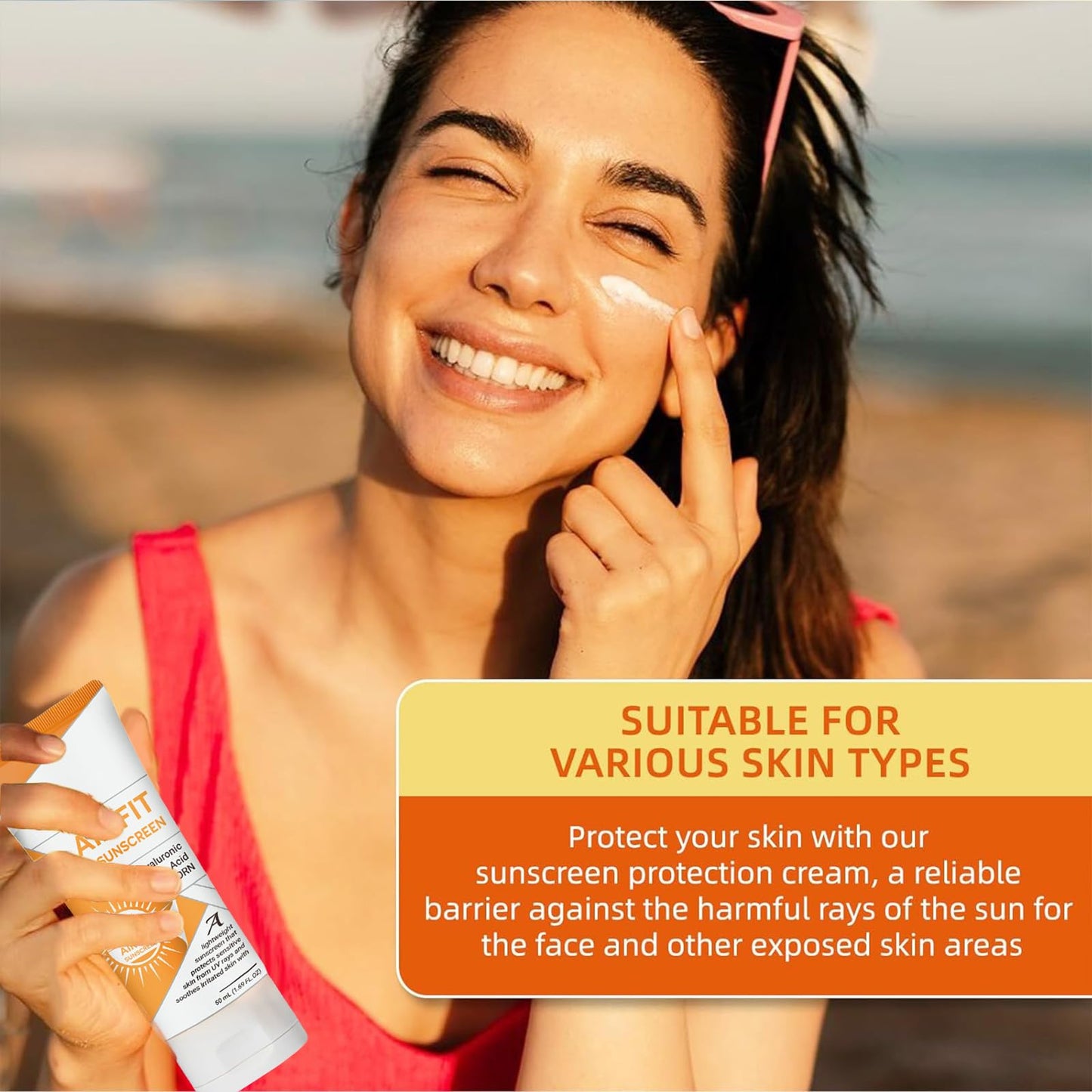Air Fit Sunscreen Korean SPF 50 - Face & Body Sunscreen with Hyaluronic Acid, Lightweight, Non-Greasy, Moisturizing Sun Cream, Broad Spectrum UVA/UVB Protection (1) - Medaid International