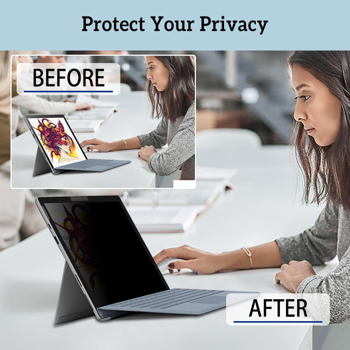 TERRIFI Privacy Screen for Surface Pro 11, Compatible with 13" Microsoft Surface Pro 11 (2024), Pro 9 (2022), Pro 8 (2021), Pro X, Removable Anti-Spy, Anti-Glare, Anti-Blue Light Protector