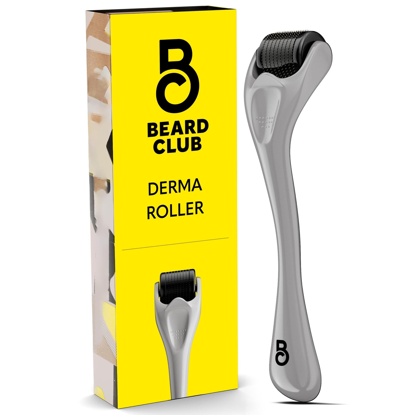 The Beard Club Derma Roller for Face, Body and Scalp - Microneedling for Men and Women with 540 Titanium Microneedles - Beard Roller & Micro Needling Scalp Hair - Gray & Black - Medaid International