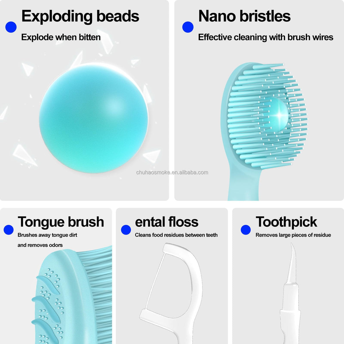 KASTWAVE 26 Pcs 5-in-1 Travel Toothbrush Set, Complete Oral Care All in One Toothbrush, Include Toothpaste, Tongue Cleaner, Dental Floss and Picks, for Travel, Individually Wrapped (Mint Flavor)