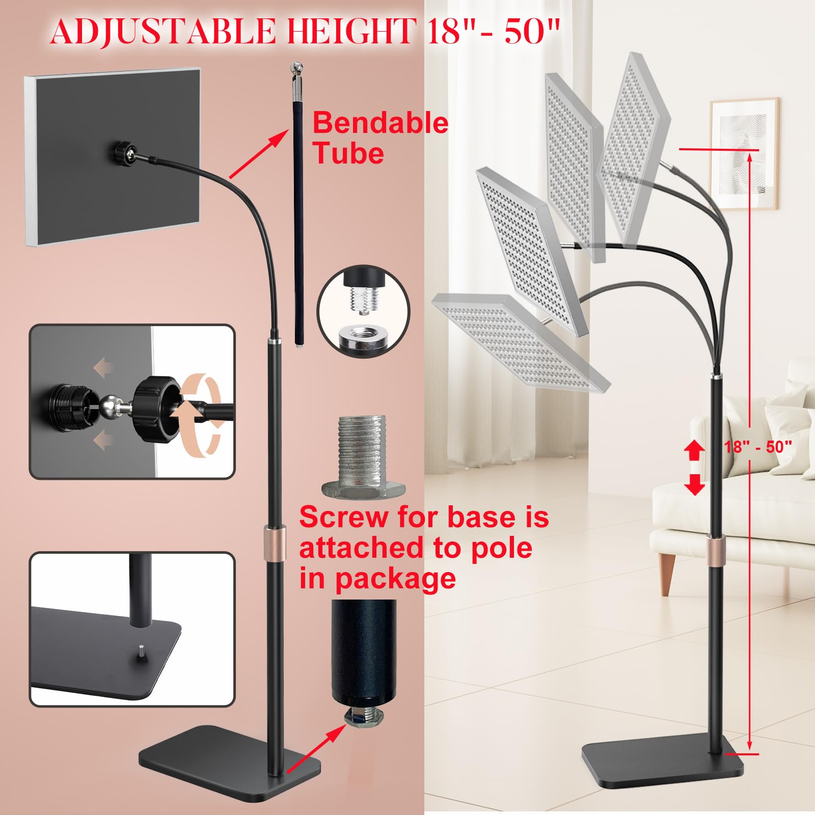 Red Light Therapy for Body: Infrared Light Therapy Panel Lamp with Stand, 660nm Deep Red and 850nm Near Infrared LED Device at Home for Face and Body - Medaid International