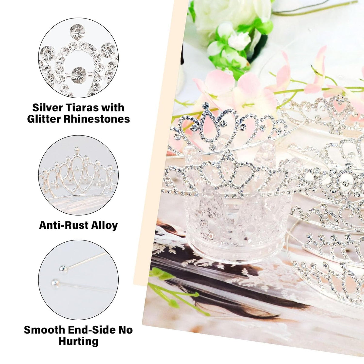 KASTWAVE Wedding Party Children Flower Girl Crystal Rhinestones Heart Shaped Crown Headband Tiara for Girls and Bridal, Cute Princess (Silver)