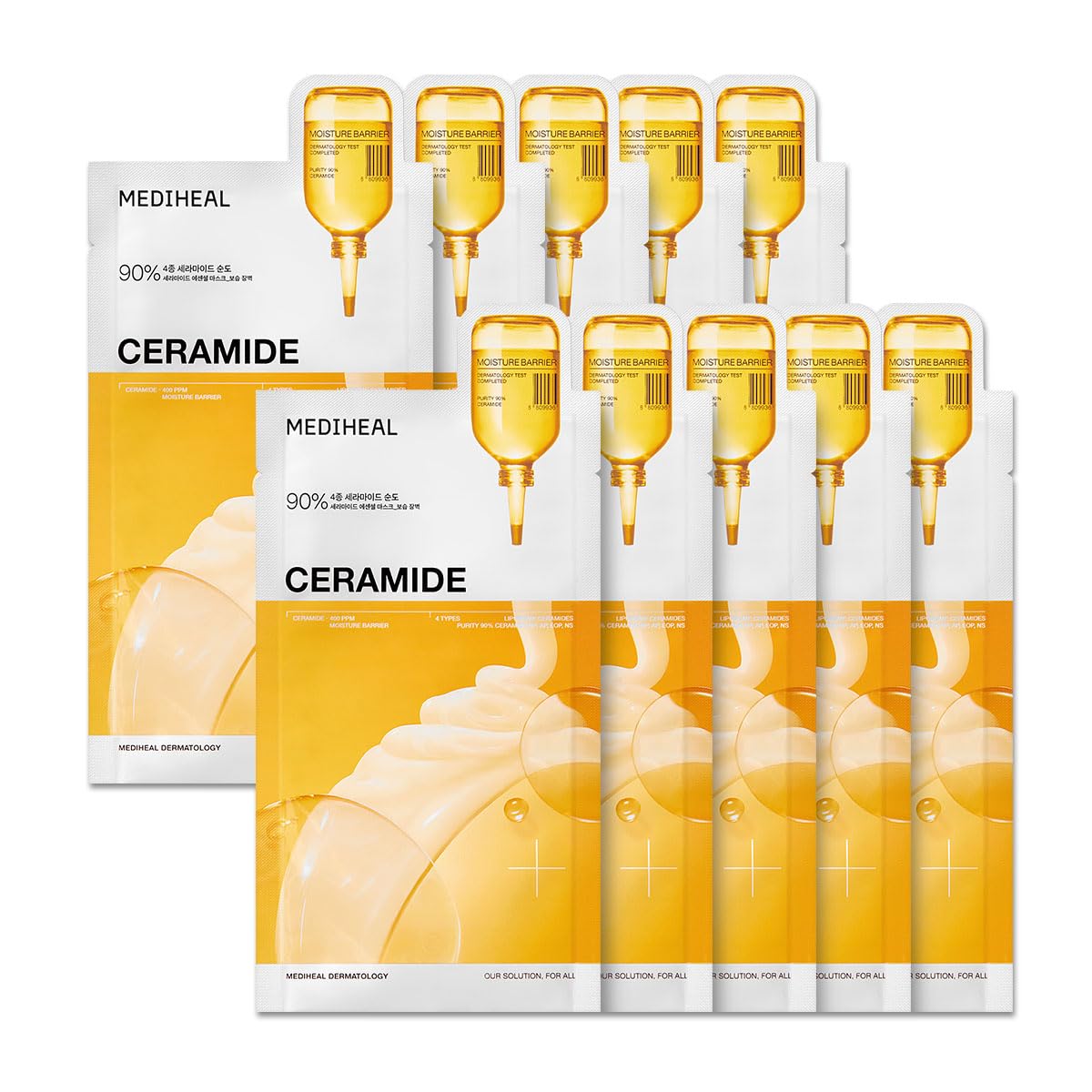Mediheal Ceramide Essential Sheet Mask Moisture Barrier 10 pcs. 90% Ceramide & 4X Ceramide Liposome Technology for intense hydration and strengthening the barrier. Vegan formula - Medaid International
