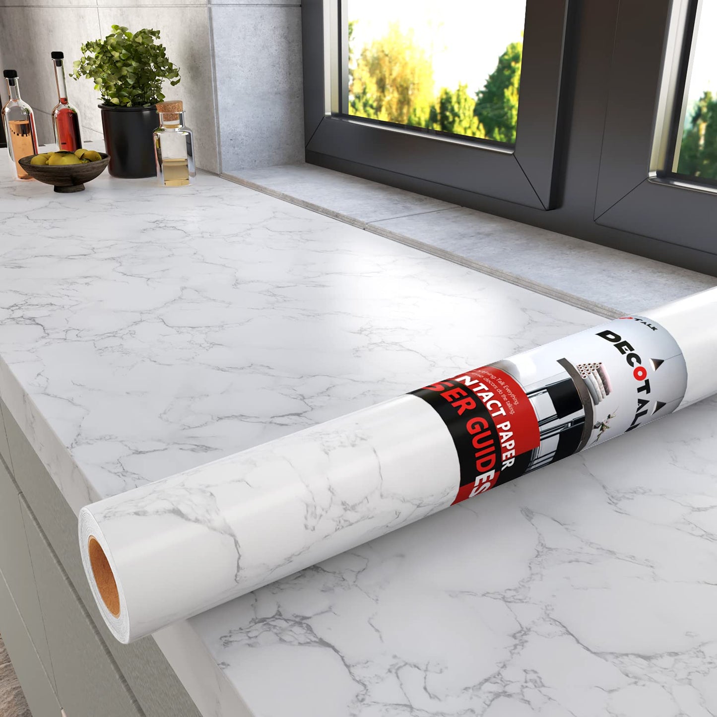 Decotalk 30 x 120 inch Marble Contact Paper Self Adhesive Wallpaper Stick and Peel Grey White Granite Countertop Contact Paper Decorative Wall Paper for Kitchen Backsplash Cabinets Island Furniture - Medaid International
