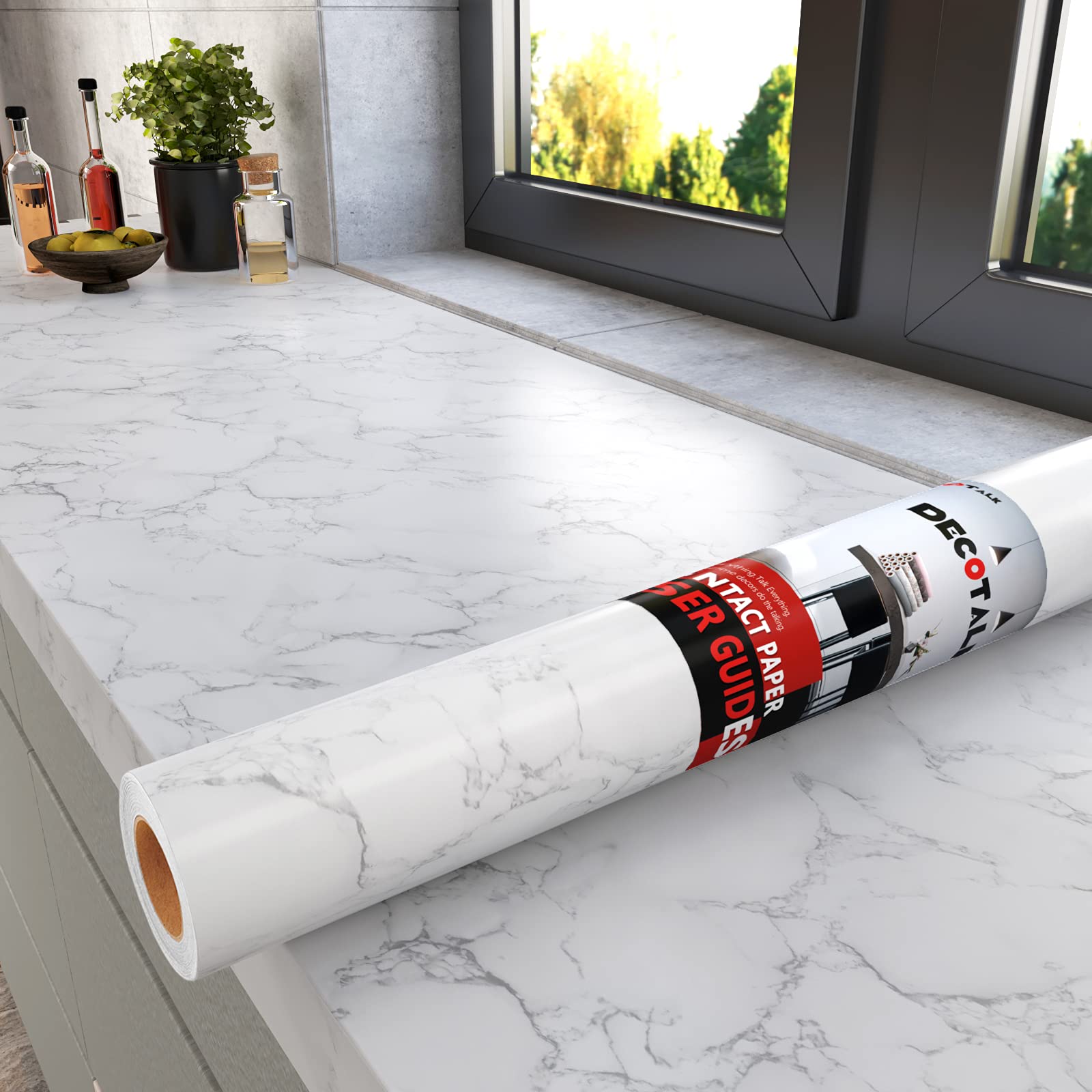 Decotalk 30 x 120 inch Marble Contact Paper Self Adhesive Wallpaper Stick and Peel Grey White Granite Countertop Contact Paper Decorative Wall Paper for Kitchen Backsplash Cabinets Island Furniture - Medaid International