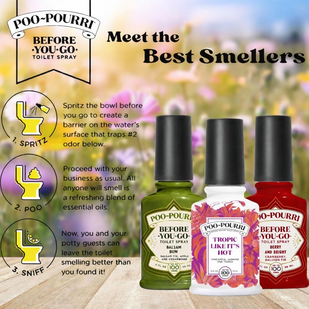 Poo-Pourri Vanilla Mint, Vanilla Petals & Santal, and Peaches & Cream 2 Ounce Set
