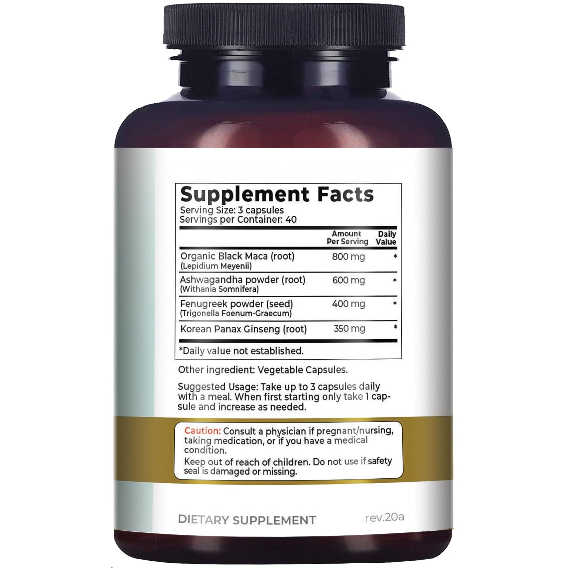 Why Not Natural 4-in-1 Organic Black Maca Root, Ashwagandha, Fenugreek, Panax Ginseng Capsules, Supplement for Men and Women - Medaid International
