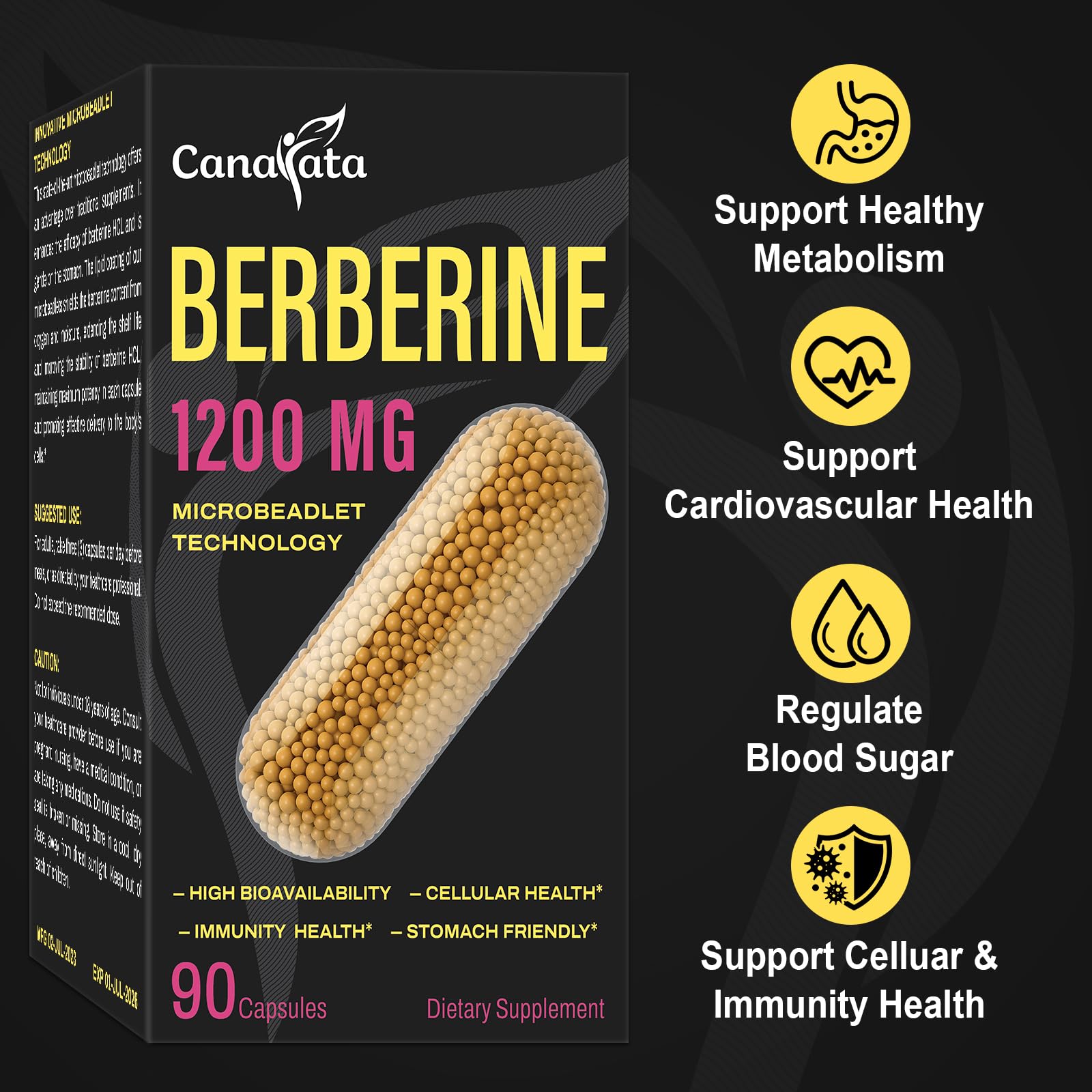 Berberine Supplement 1200mg - High Bioavailability Berberine HCL Microbeadlets,GLP-1 & AMPK Activator for Women Men 180 Vegan Capsules - Medaid International