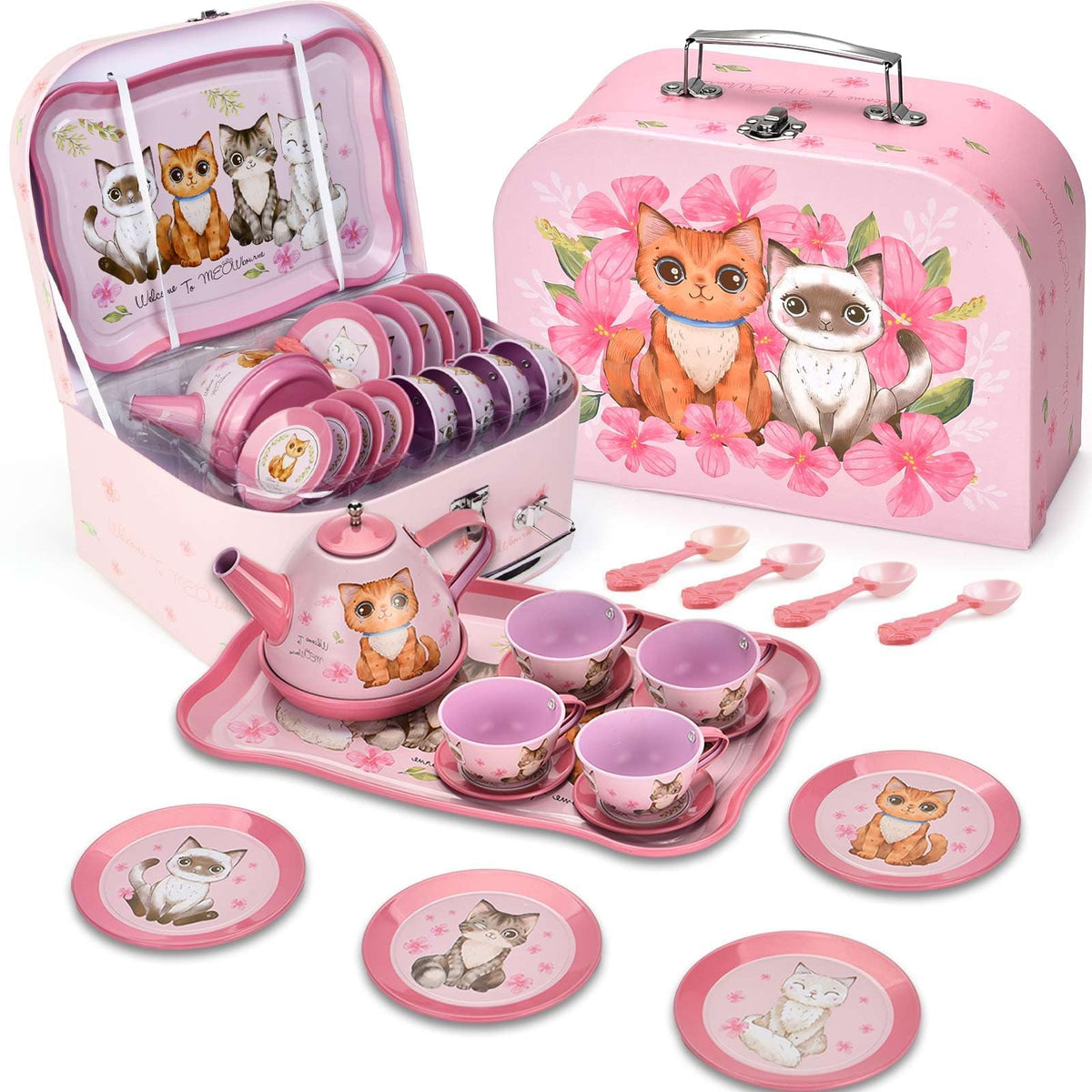 Unicorn Gifts Tea Party Set for Little Girls, Gift for Age 3 4 5 6 Year Old, Princess Tea Set Toys for Little Girls, Kids Kitchen Pretend Toy with Tin Tea Set (Unicorn Theme)