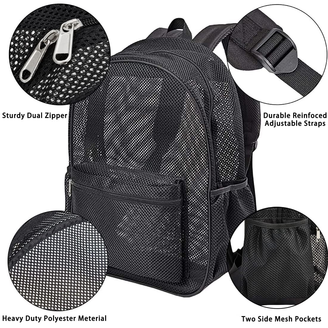 TERRIFI Mesh Backpack,See Through Mesh Bookbag Semi-transparent Student Backpack for Swimming Beach Outdoor Sports