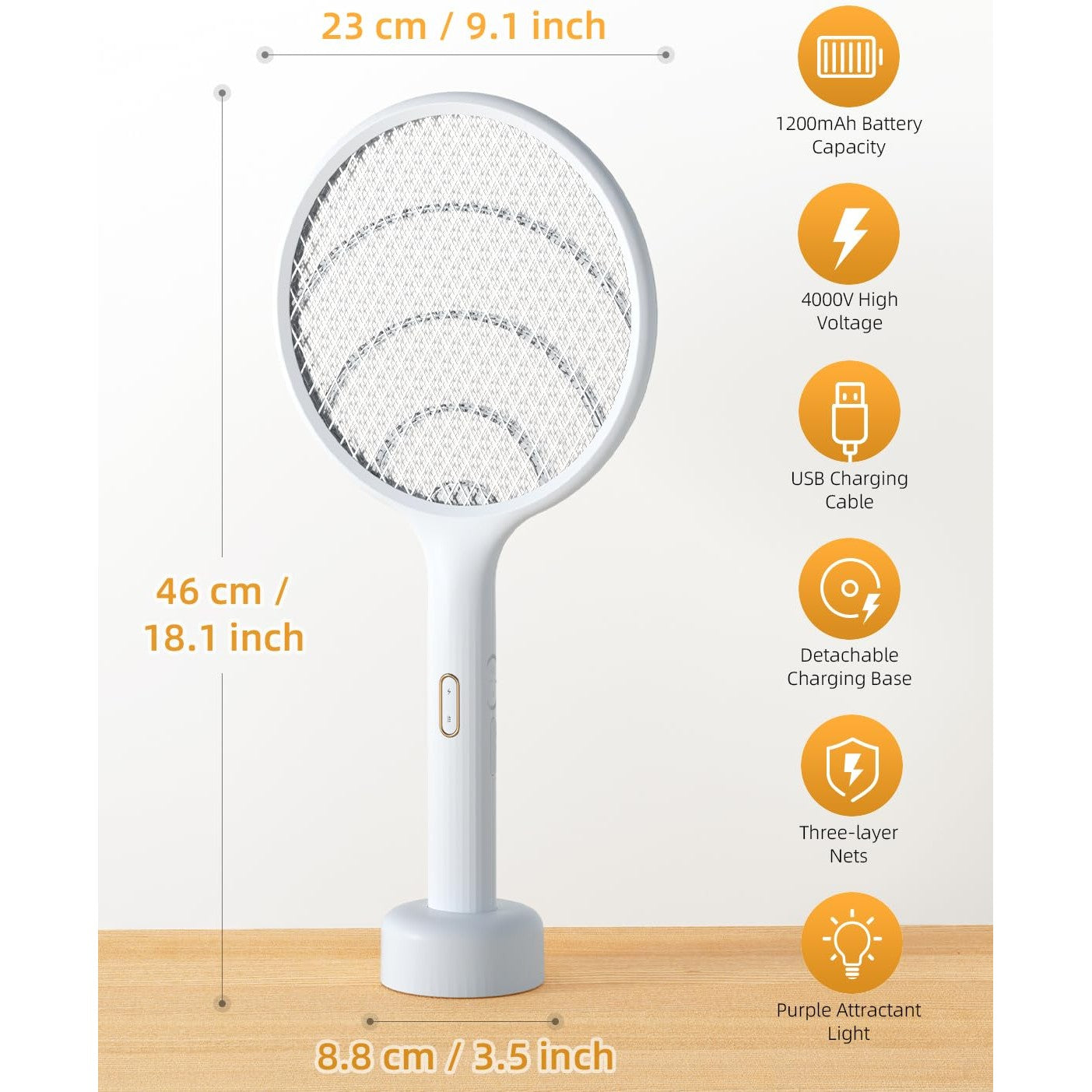YISSVIC Electric Fly Swatter 4000V Bug Zapper Racket Dual Modes Mosquito Killer with Purple Mosquito Light Rechargeable Base for Indoor and Outdoor Home Office Backyard Patio Camping (1 Pack) - Medaid International