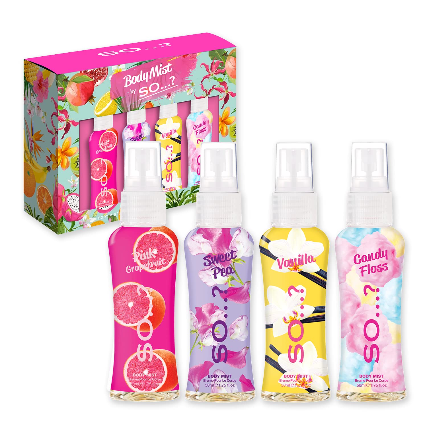 So…? Body Mist Set - Body Spray for Women - Cruelty Free, Vegan Perfumes for Women - 650 to 1000 Sprays - Travel Size Gift Set - 4 pcs - Medaid International