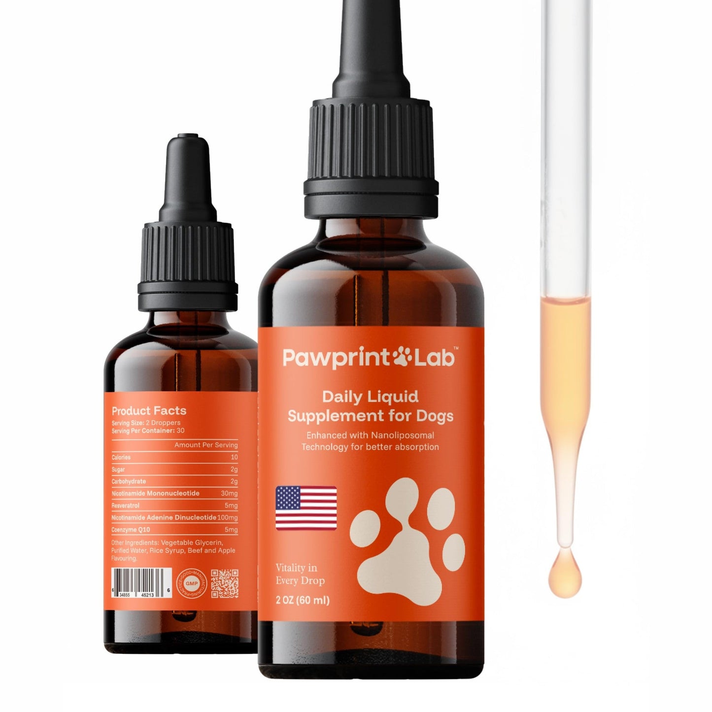 PAWPRINT Lab Dog Longevity Supplement NAD+ & NMN - Joint Health, Vitality & Healthy Aging - Nano liposomal Technology - Easy to Give Every Day - Better Absorption - Resveratrol - CoQ10