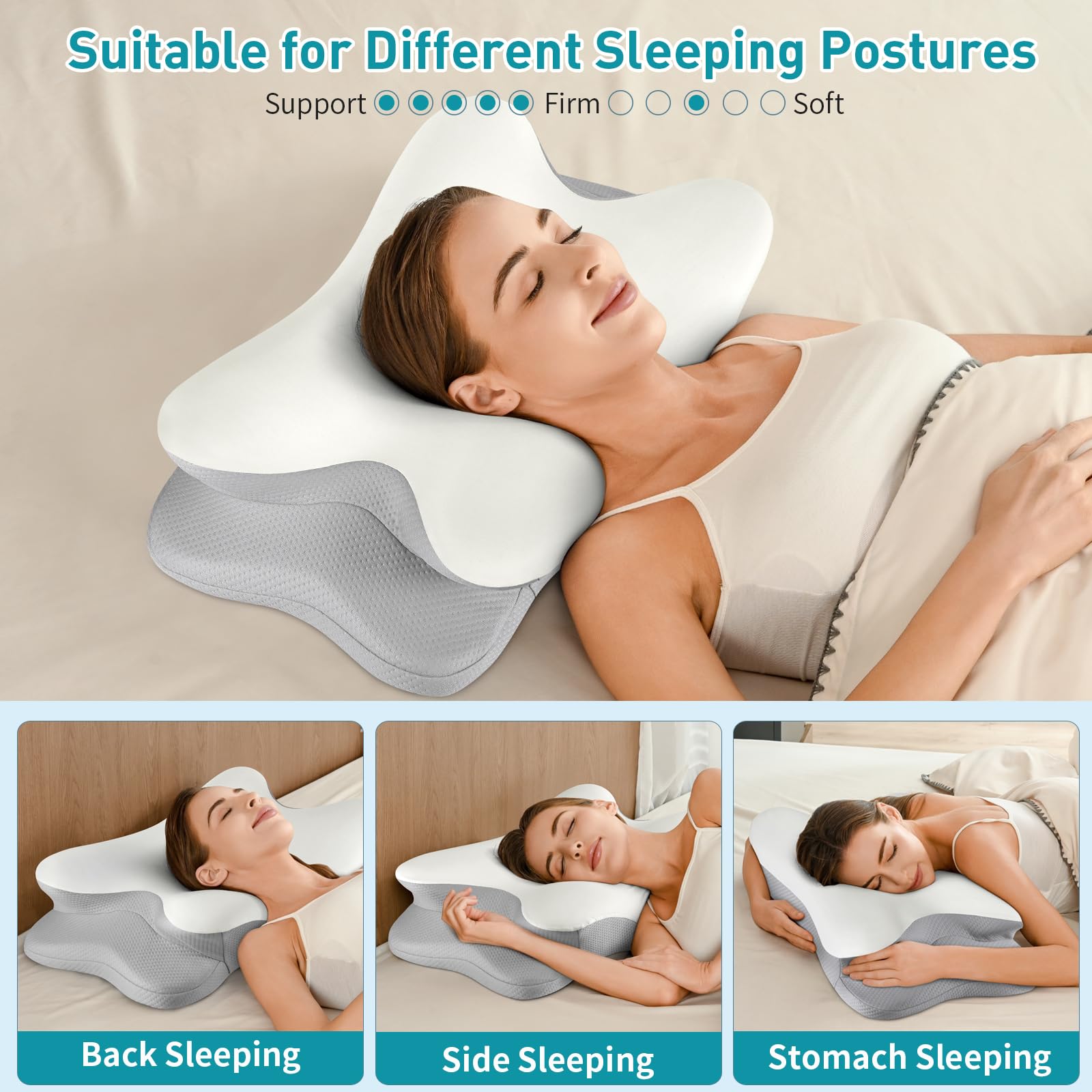 Cervical Pillow for Neck Pain Relief, Ergonomic Neck Pillow for Sleeping Contour Memory Foam Pillows with Cooling Pillowcase, Orthopedic Bed Pillow for Side Back Stomach Sleepers - Medaid International
