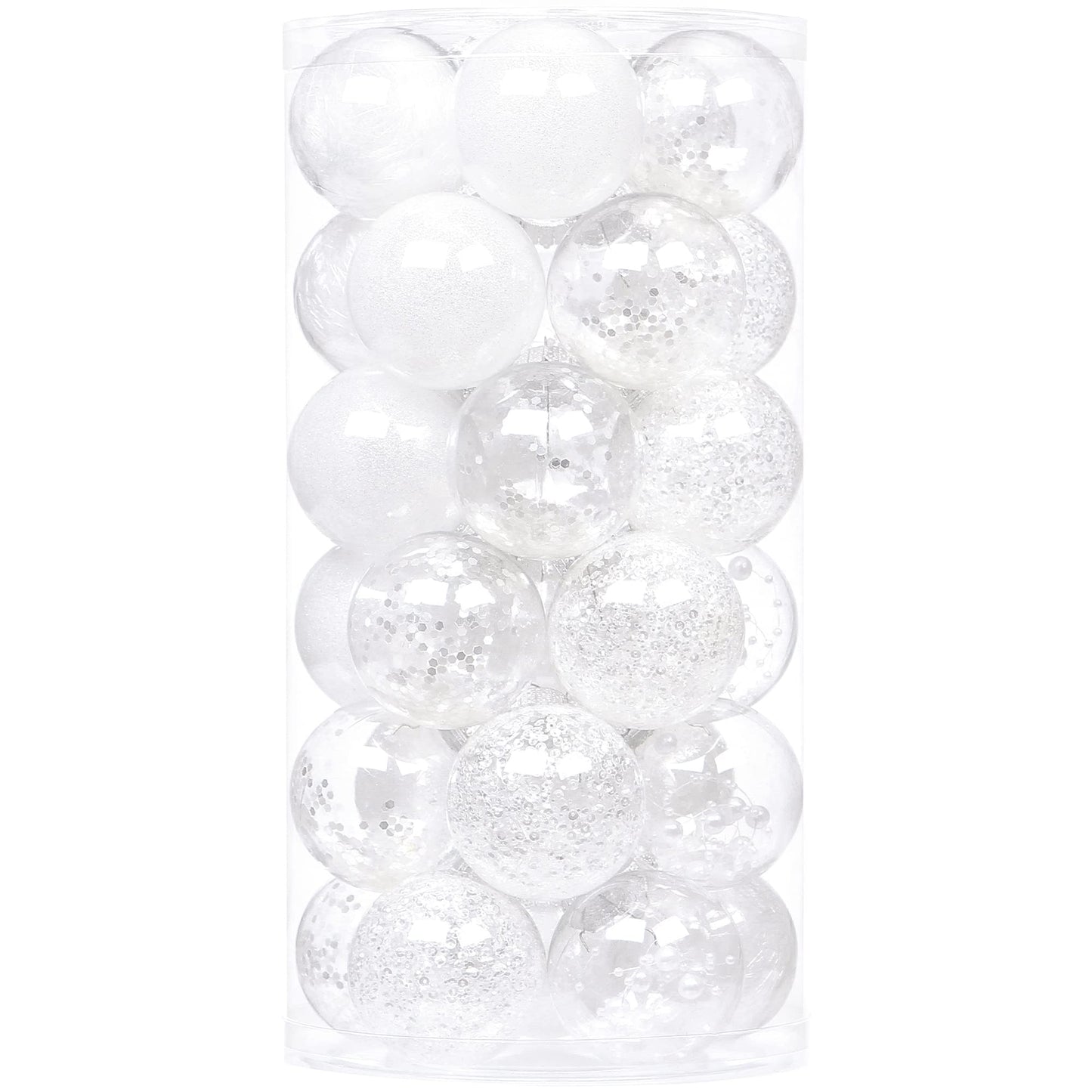 Sea Team Shatterproof Clear Plastic Christmas Ball Ornaments Decorative Xmas Balls Baubles Set with Stuffed Delicate Decorations (60mm/2.36 inch 30-Pack, White) - Medaid International