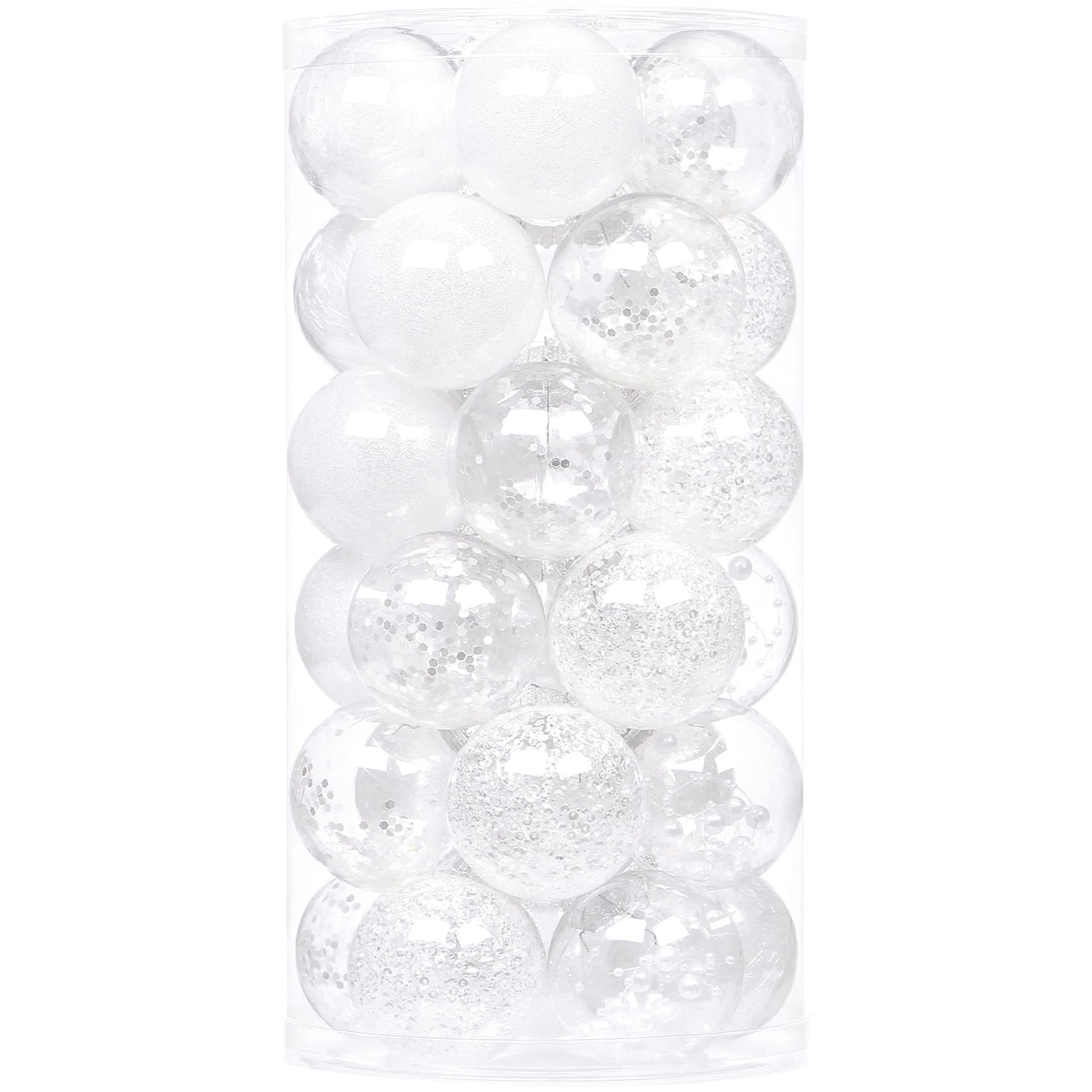 Sea Team Shatterproof Clear Plastic Christmas Ball Ornaments Decorative Xmas Balls Baubles Set with Stuffed Delicate Decorations (60mm/2.36 inch 30-Pack, White) - Medaid International
