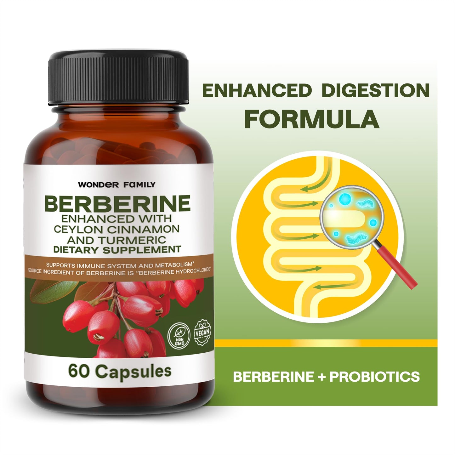 Berberine Supplement 500mg with Probiotics Vitamins D and K - 1 Month Supply Ultra Berberine - 60 Berberine Capsules - Berberine 500 mg for Weight Balance, Gut Health - Berberine with Ceylon Cinnamon - Medaid International