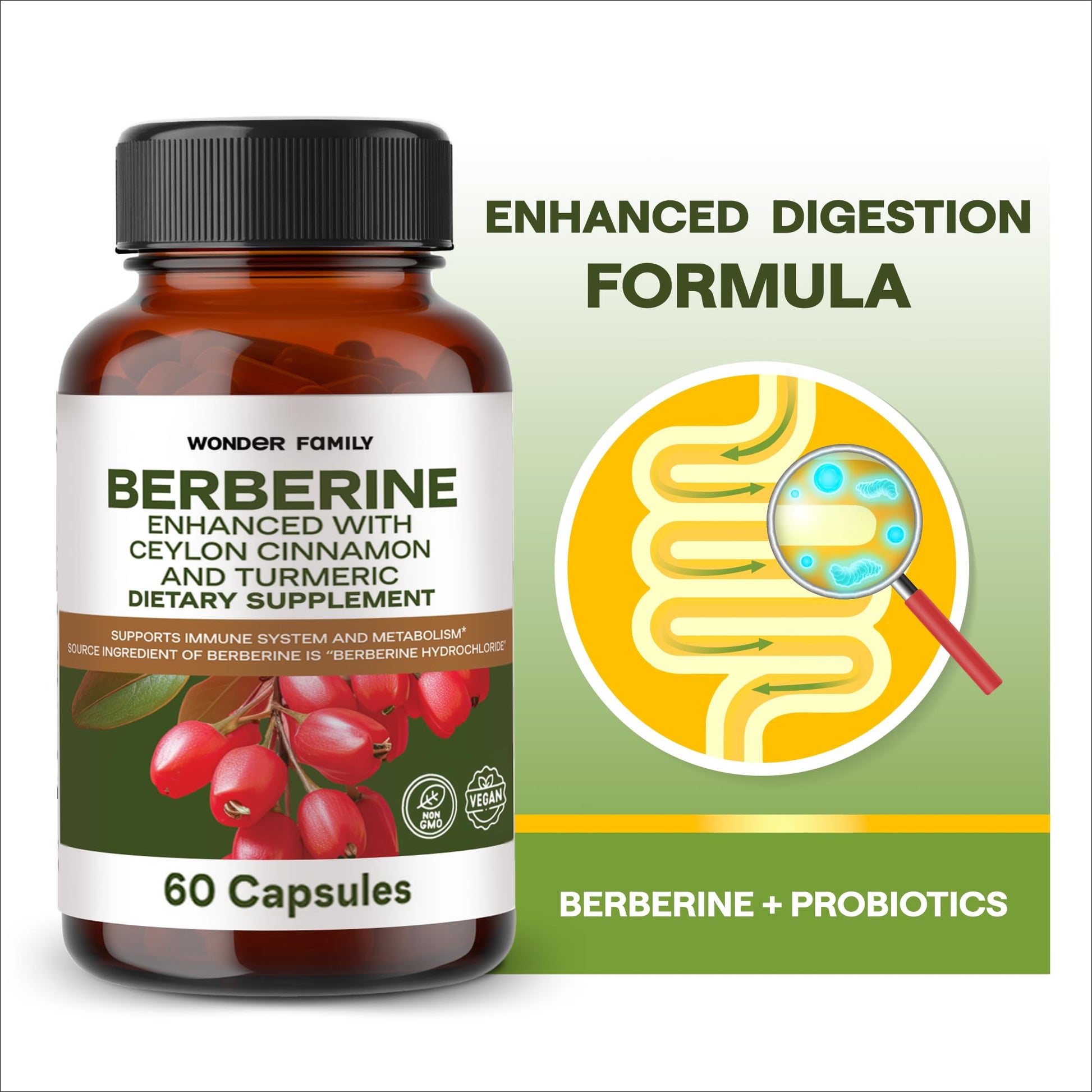 Berberine Supplement 500mg with Probiotics Vitamins D and K - 1 Month Supply Ultra Berberine - 60 Berberine Capsules - Berberine 500 mg for Weight Balance, Gut Health - Berberine with Ceylon Cinnamon - Medaid International