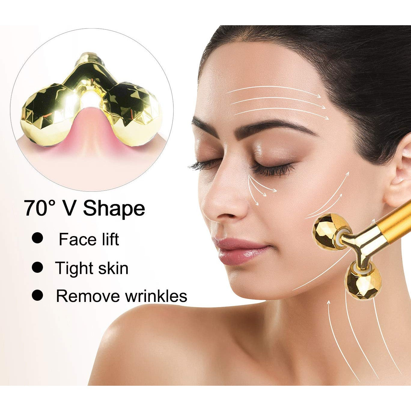 Amirce Face Massager Roller Golden 3D Roller Electric Facial Roller and T Shape Facial Roller Massager Kit Face Rollers - Medaid International