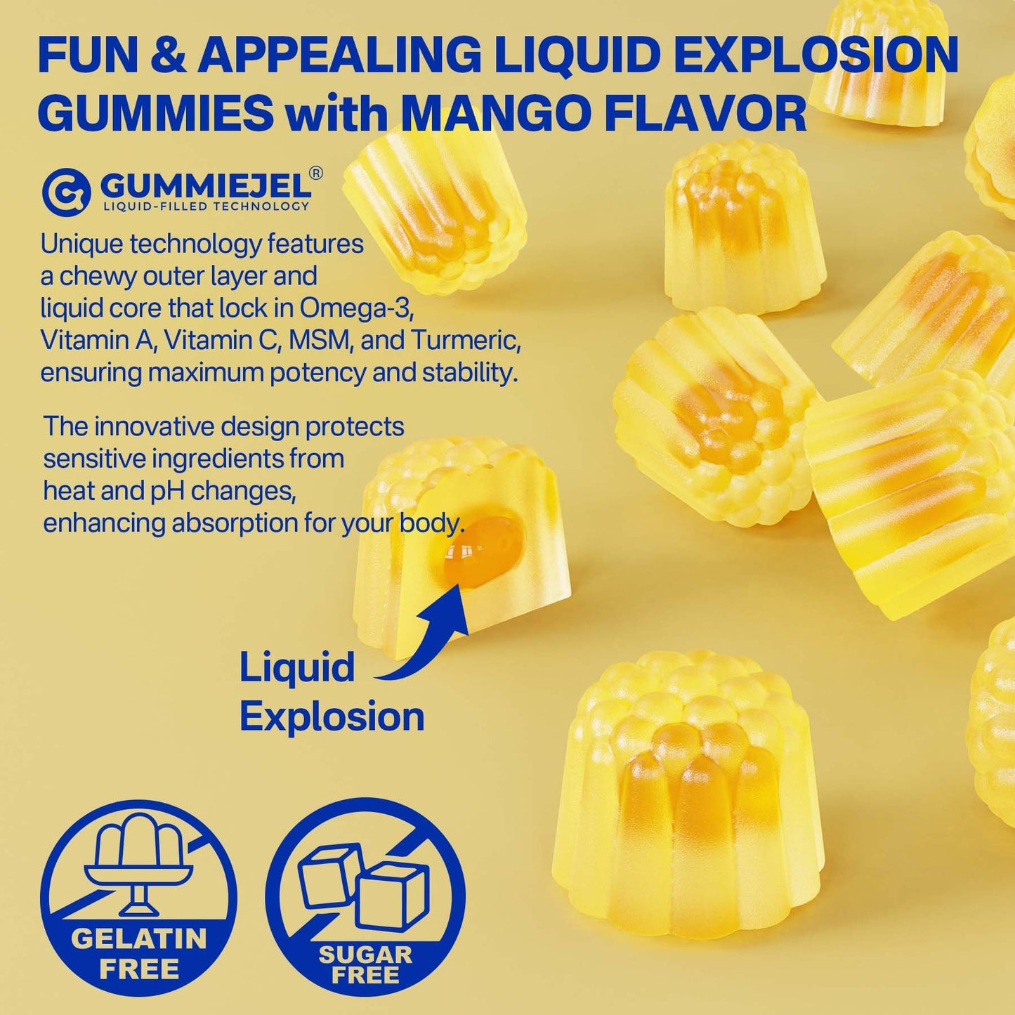 Vegan Omega-3 Gummies 1000mg + Turmeric - Omega 3 Fish Oil Alternative for Adults - Algae DHA 600mg & EPA 300mg, Vitamins A, C, E, Zinc & MSM, Sugar Free, 60 Cts - Medaid International