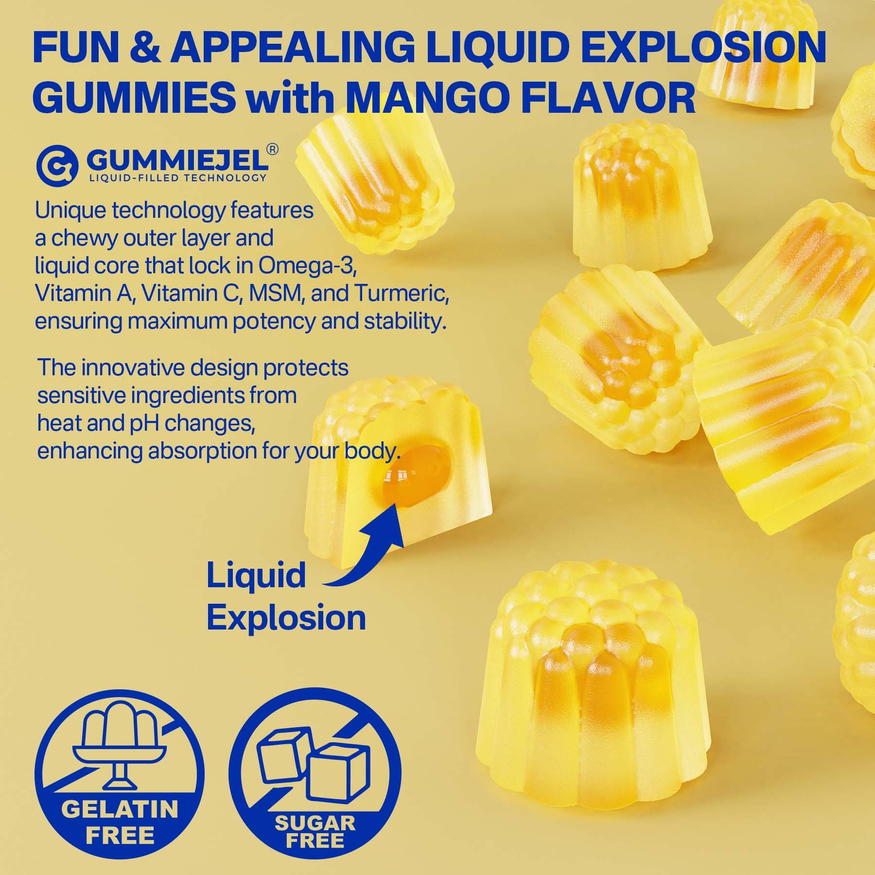Vegan Omega-3 Gummies 1000mg + Turmeric - Omega 3 Fish Oil Alternative for Adults - Algae DHA 600mg & EPA 300mg, Vitamins A, C, E, Zinc & MSM, Sugar Free, 60 Cts - Medaid International