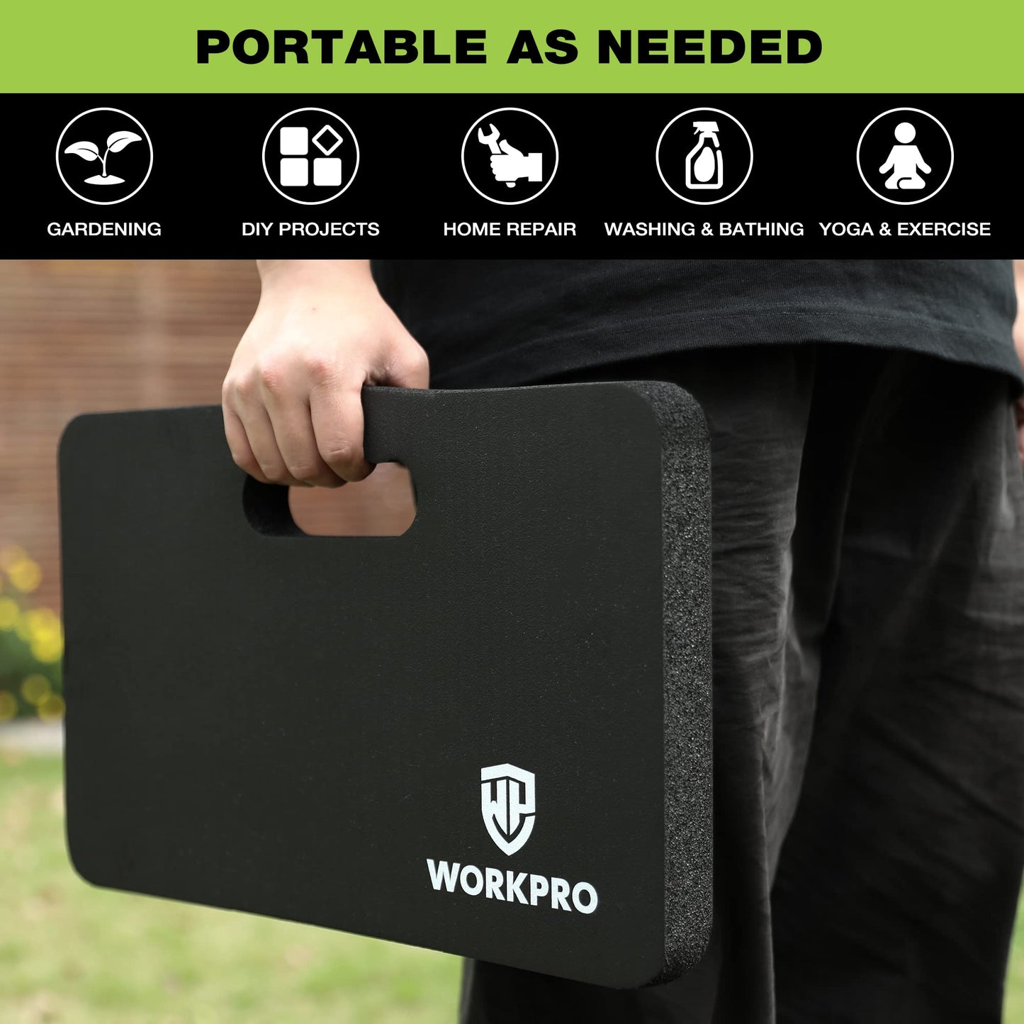 WORKPRO Extra Thick Kneeling Pad, Soft Foam Cushioning for Knee, Large Foam Kneeler Mat for Gardening, Bathing Baby, Workout Supplies, 17.5 x 11 x 1.5 in, Black - Medaid International