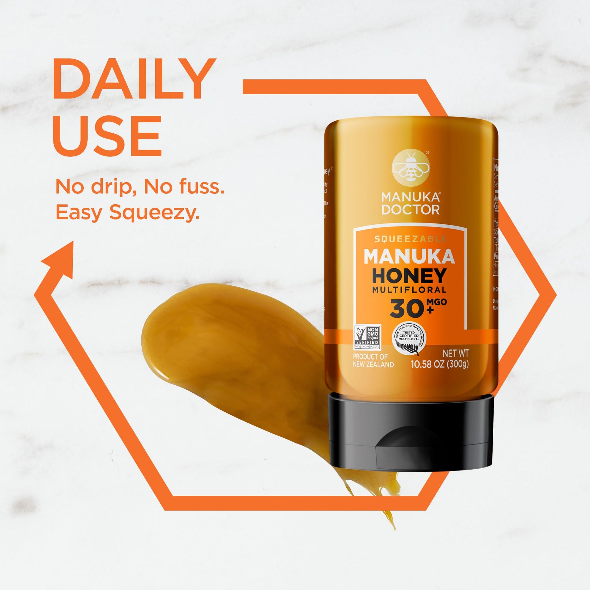 Manuka Doctor - MGO 30+ Squeezy Manuka Honey Multifloral, 100% Pure New Zealand Honey. Certified. Guaranteed. Raw. Non-GMO (10.58 oz) - Medaid International