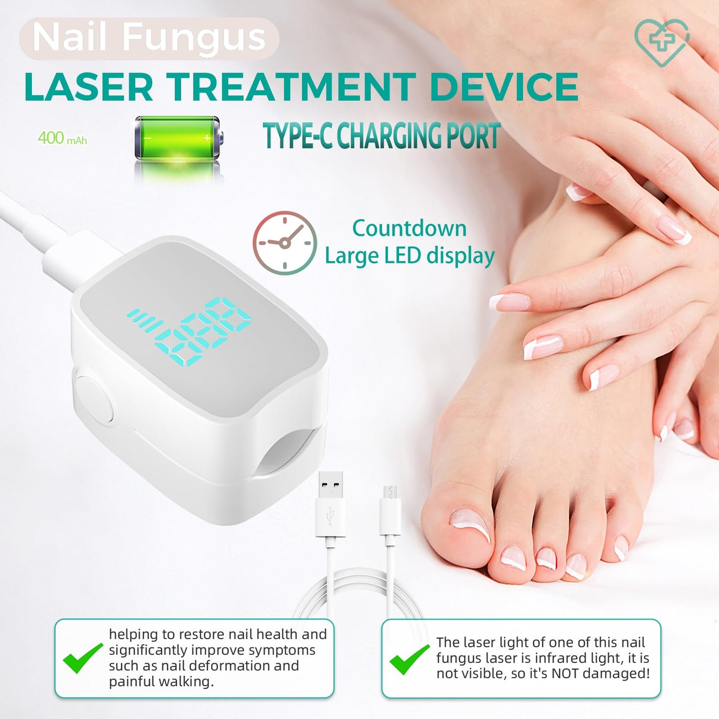 Nail Fungus Laser Treatment LED Light Device-Effective Rechargeable Nail Fungus Remover for Home Use - Medaid International
