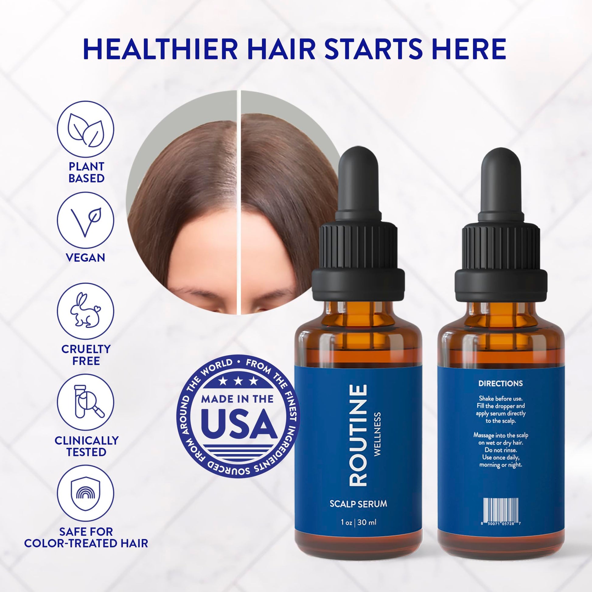 Routine Wellness Scalp Serum for Thinning Hair – Promotes Visibly-Thicker, Fuller-Looking Hair – Lightweight, Science-Backed with Red Clover & Peptides - 30ml - Medaid International