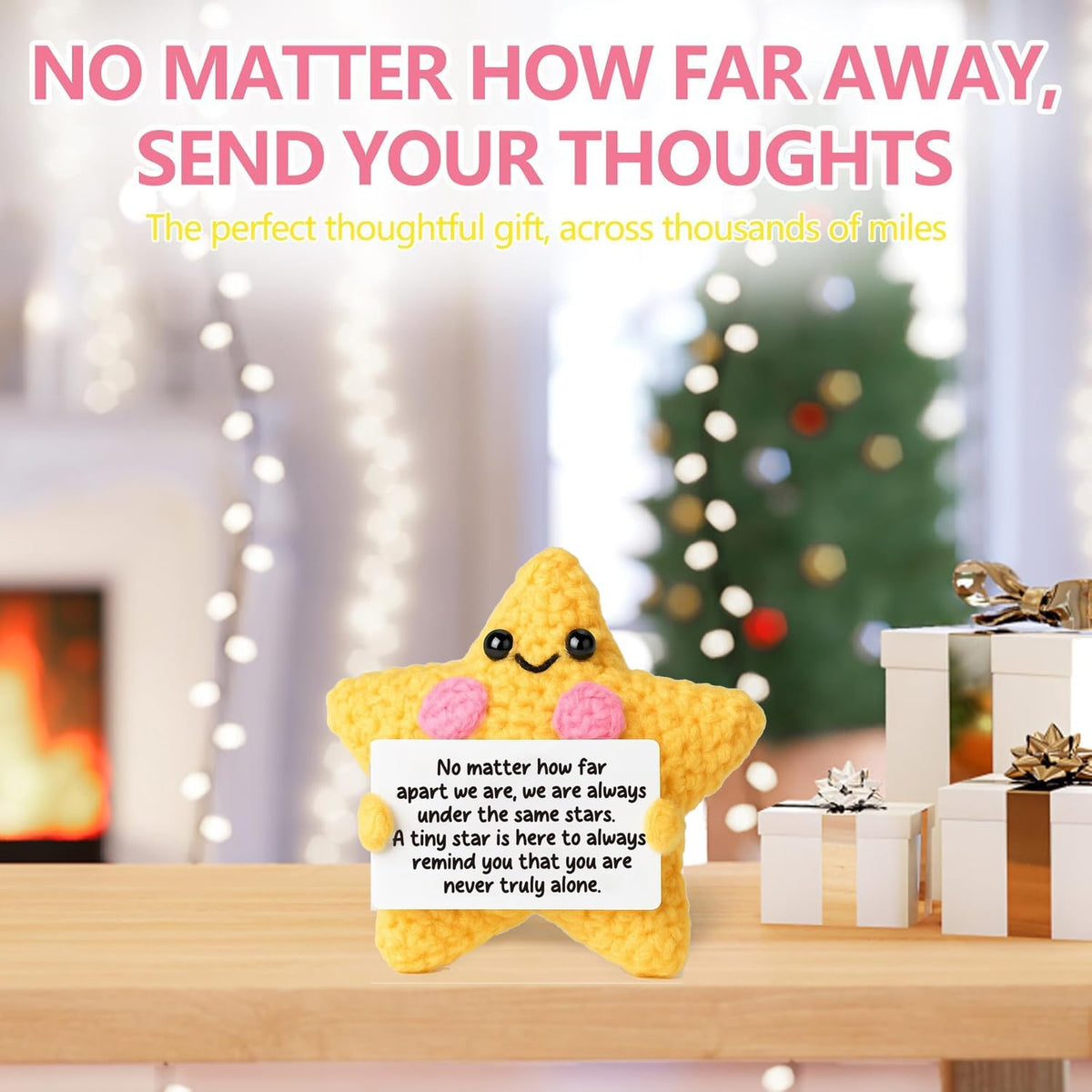 KASTWAVE Positive Crochet Star Gift, Handmade Pocket Star Doll with Affirmation Tag, Cute Crochet Keepsake for Desk, Car, Backpack, Birthday & Graduation Present