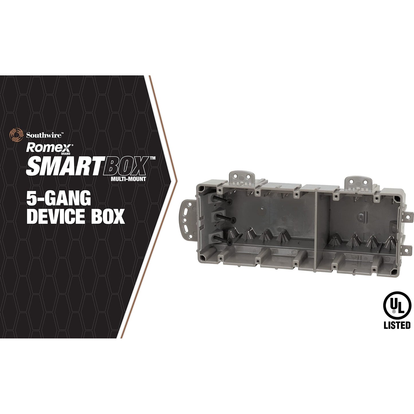 Southwire MSBMMT5G 5 Gang Multi Mount Device Box with Depth Adjustable; Heavy Duty 42lb ; Gray - Medaid International