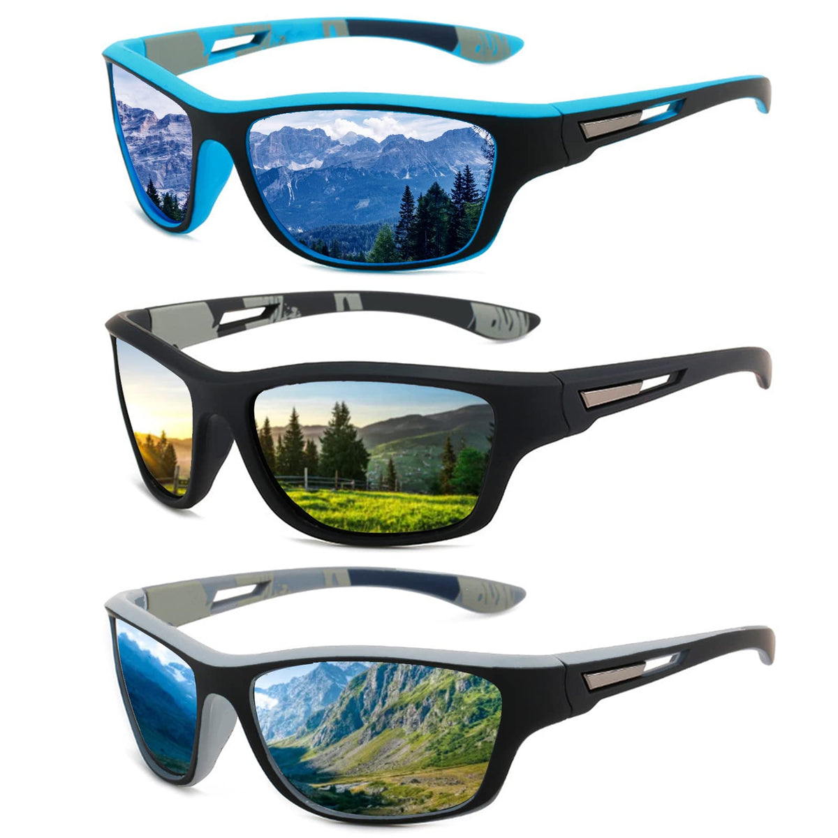 KASTWAVE 3 Pcs Polarized Sunglasses Mens/Women Sport Glasses UV400 Driving Fishing Running Cycling Outdoors Sun Glasses