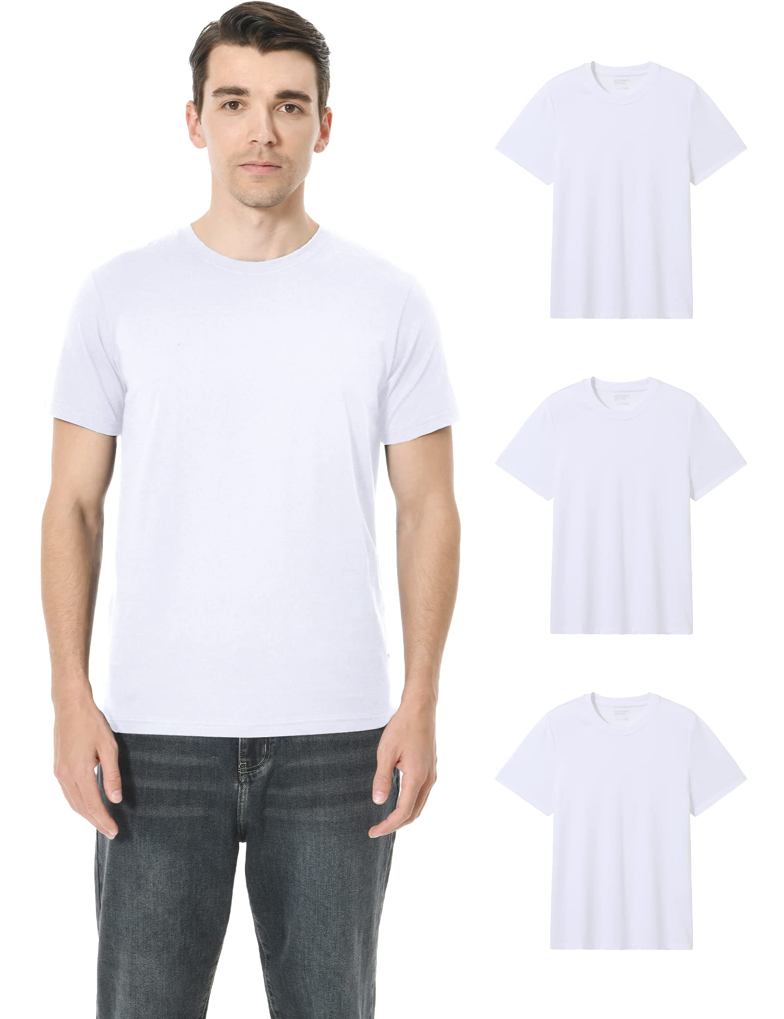 Pioneer Camp Mens Bamboo Viscose T Shirt Ultra Soft White Plain Tshirts for Men Cooling Crew Neck Casual Basic Tee Shirt - Medaid International