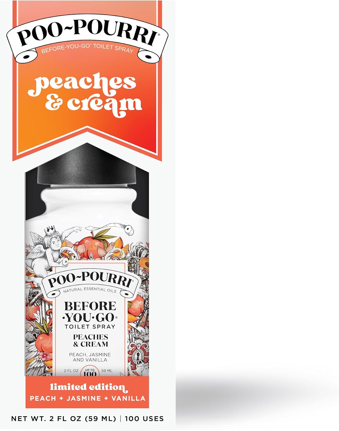 Poo-Pourri Before-You-Go Toilet Spray, Peaches & Cream, 2 Fl Oz - Peach, Jasmine and Vanilla